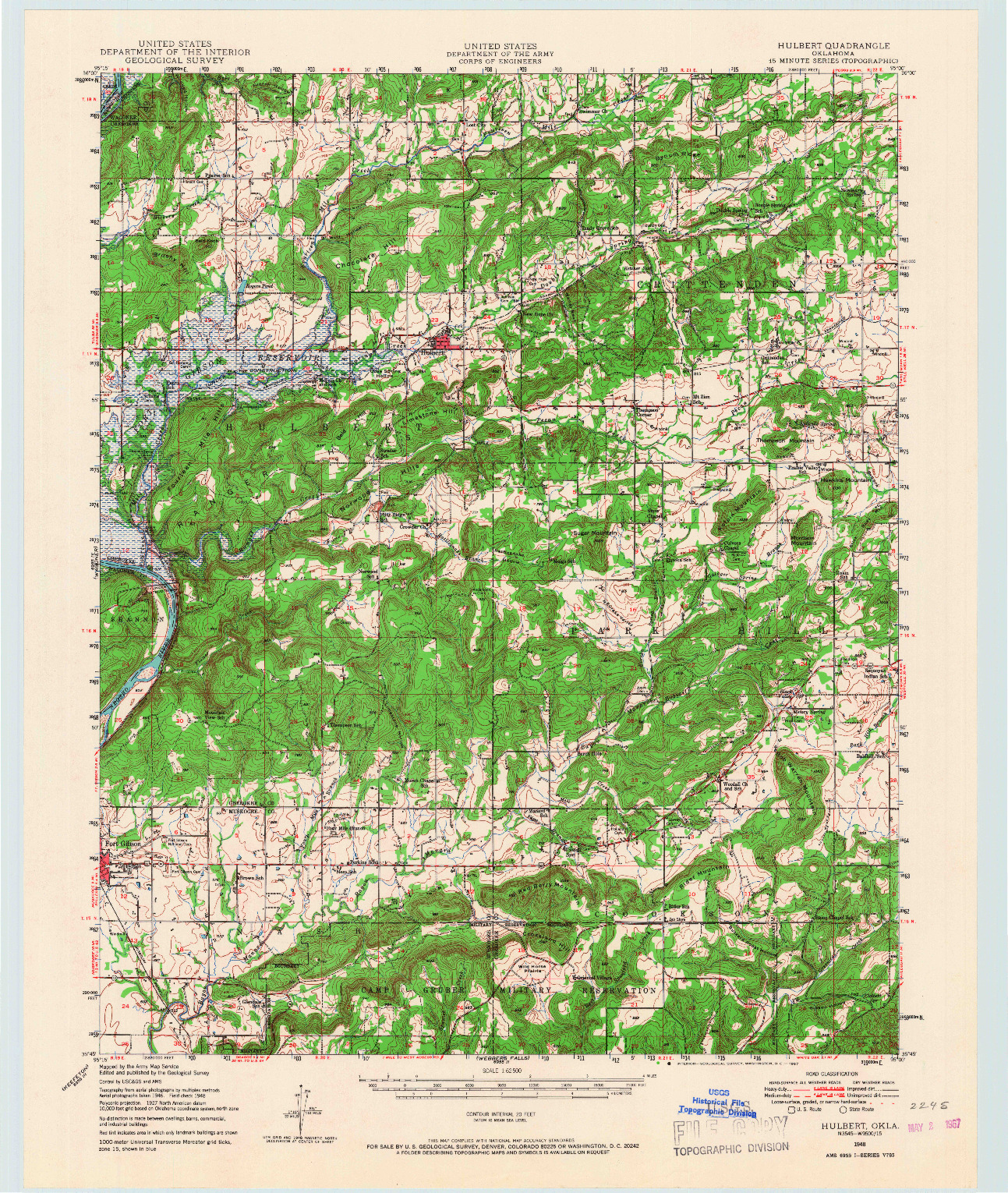 USGS 1:62500-SCALE QUADRANGLE FOR HULBERT, OK 1948