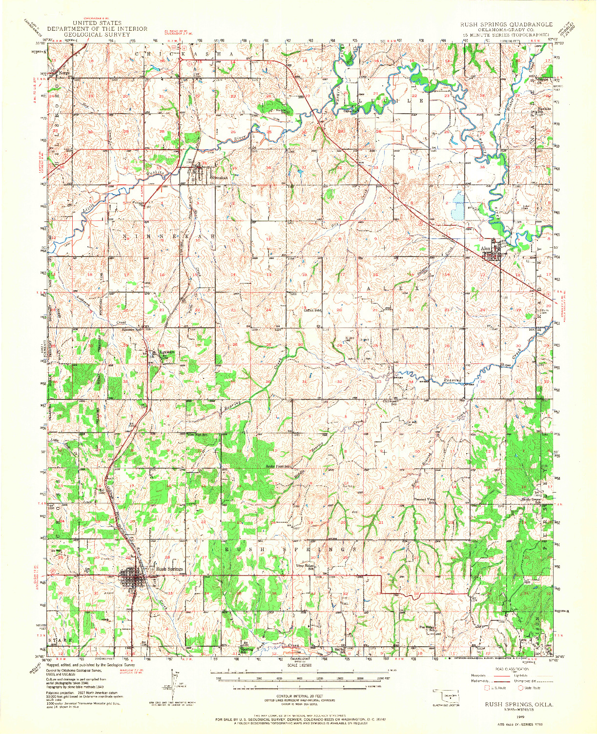USGS 1:62500-SCALE QUADRANGLE FOR RUSH SPRINGS, OK 1949