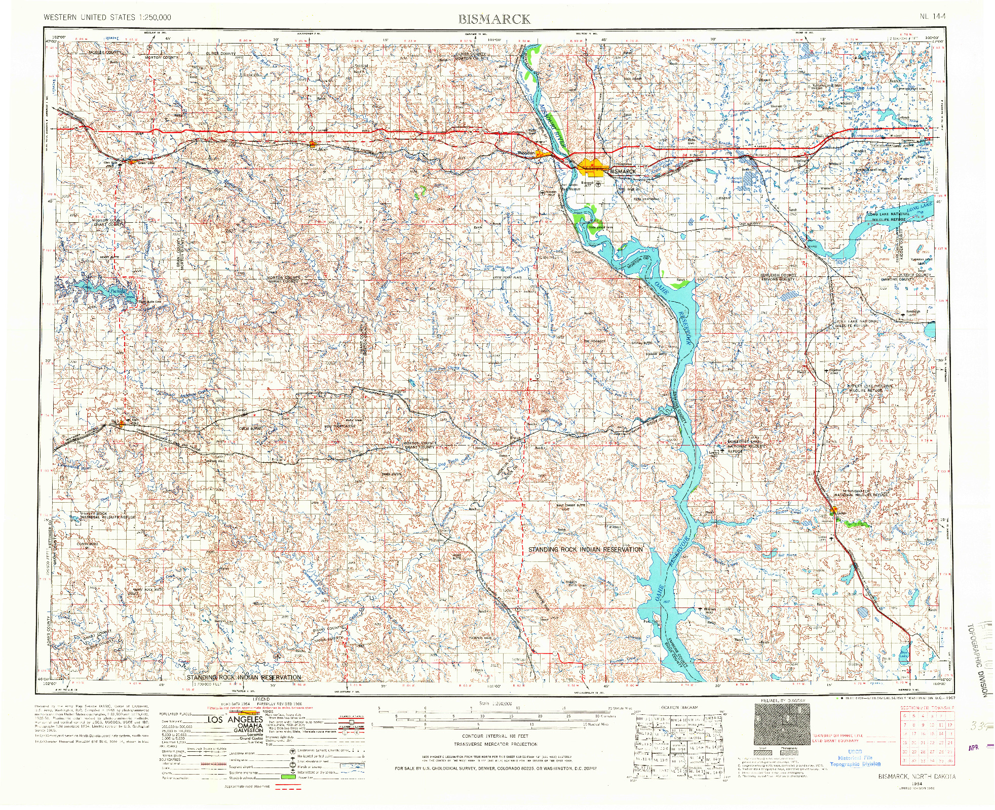 USGS 1:250000-SCALE QUADRANGLE FOR BISMARCK, ND 1954