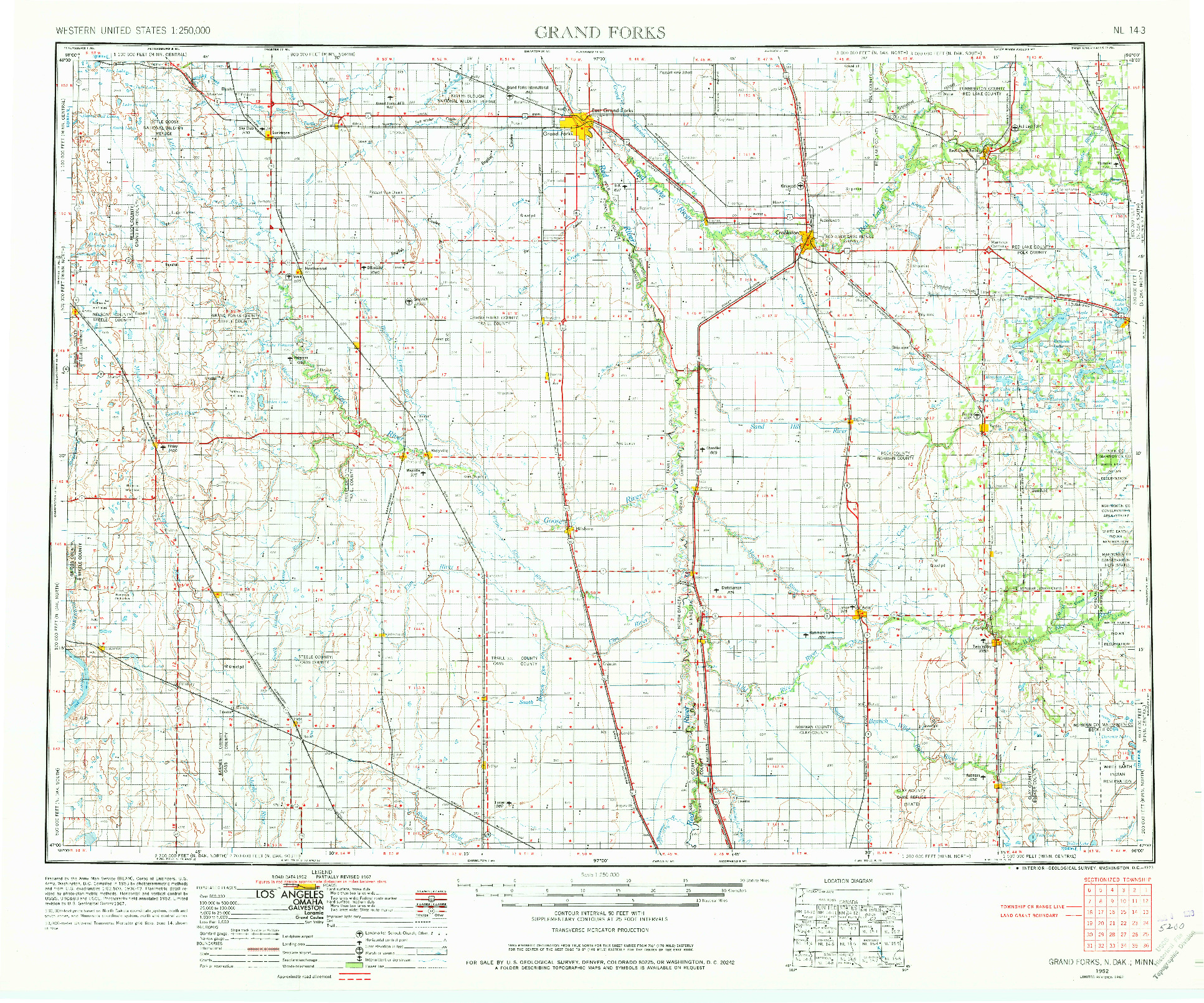 USGS 1:250000-SCALE QUADRANGLE FOR GRAND FORKS, ND 1952