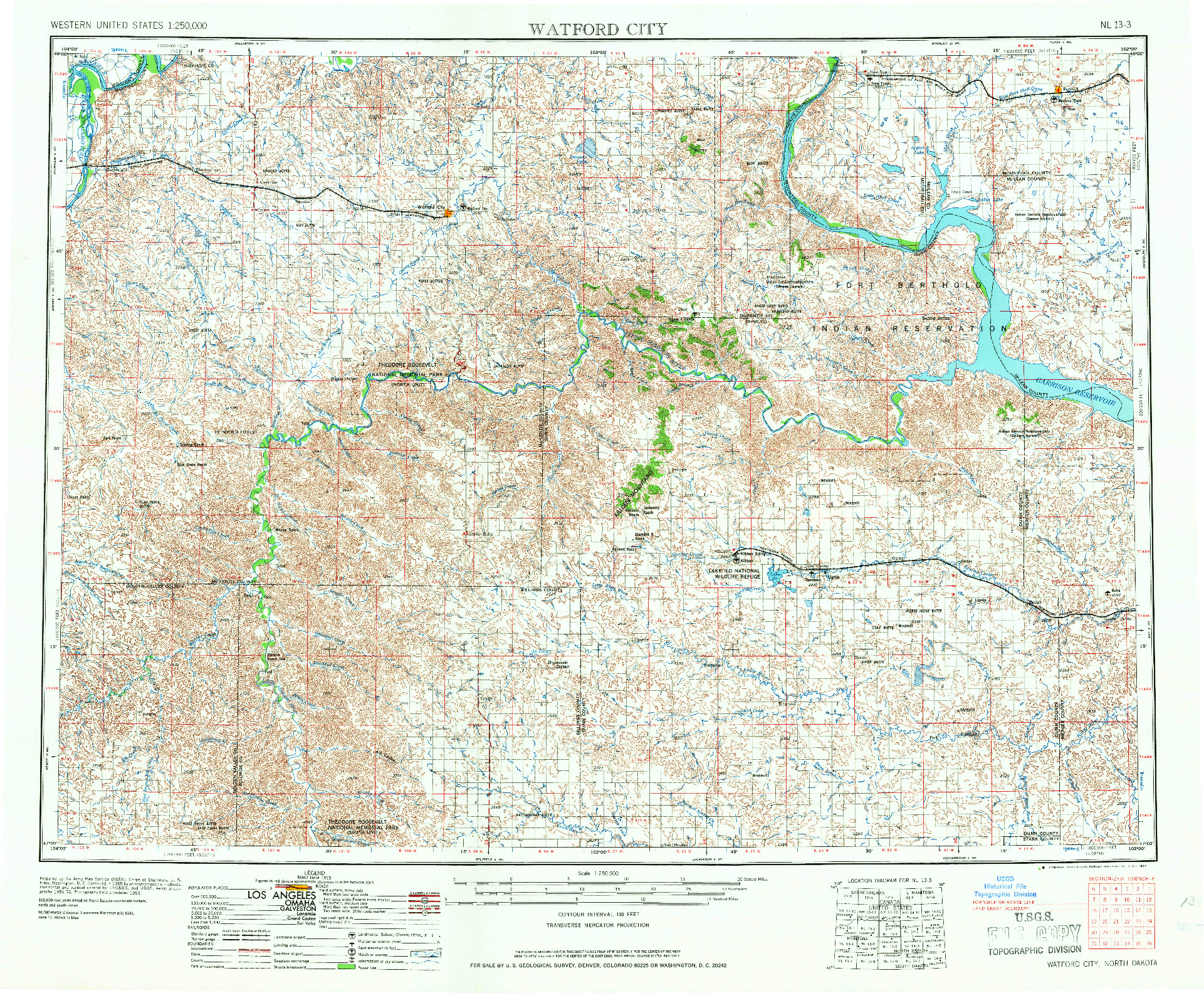 USGS 1:250000-SCALE QUADRANGLE FOR WATFORD CITY, ND 1967