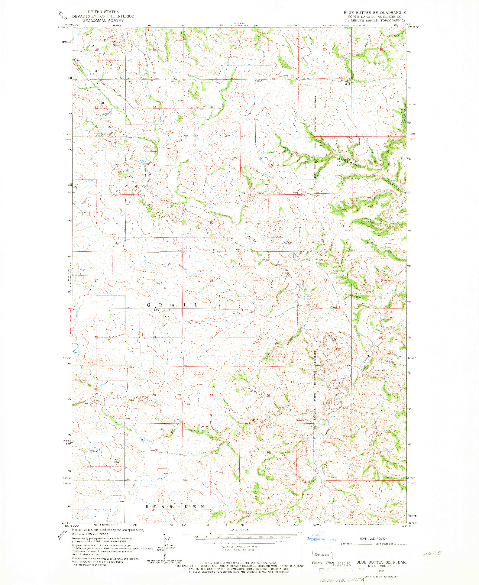 USGS 1:24000-SCALE QUADRANGLE FOR BLUE BUTTES SE, ND 1965