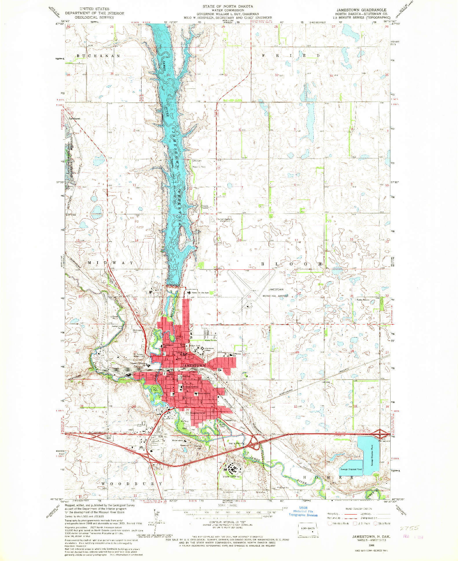 USGS 1:24000-SCALE QUADRANGLE FOR JAMESTOWN, ND 1966