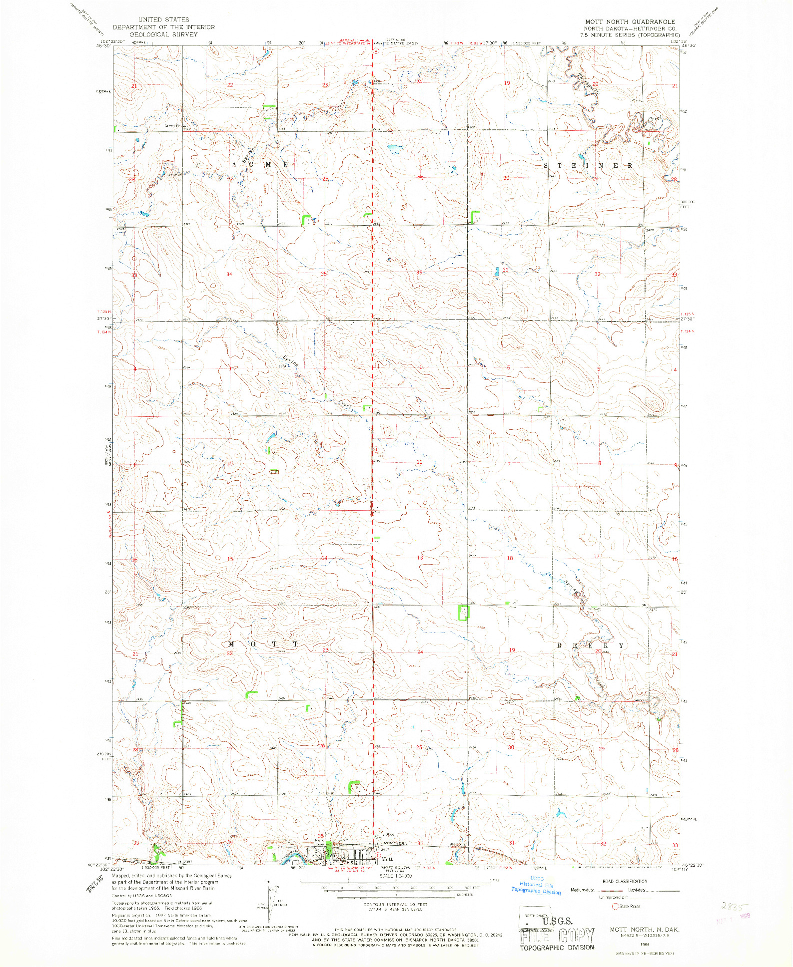 USGS 1:24000-SCALE QUADRANGLE FOR MOTT NORTH, ND 1966