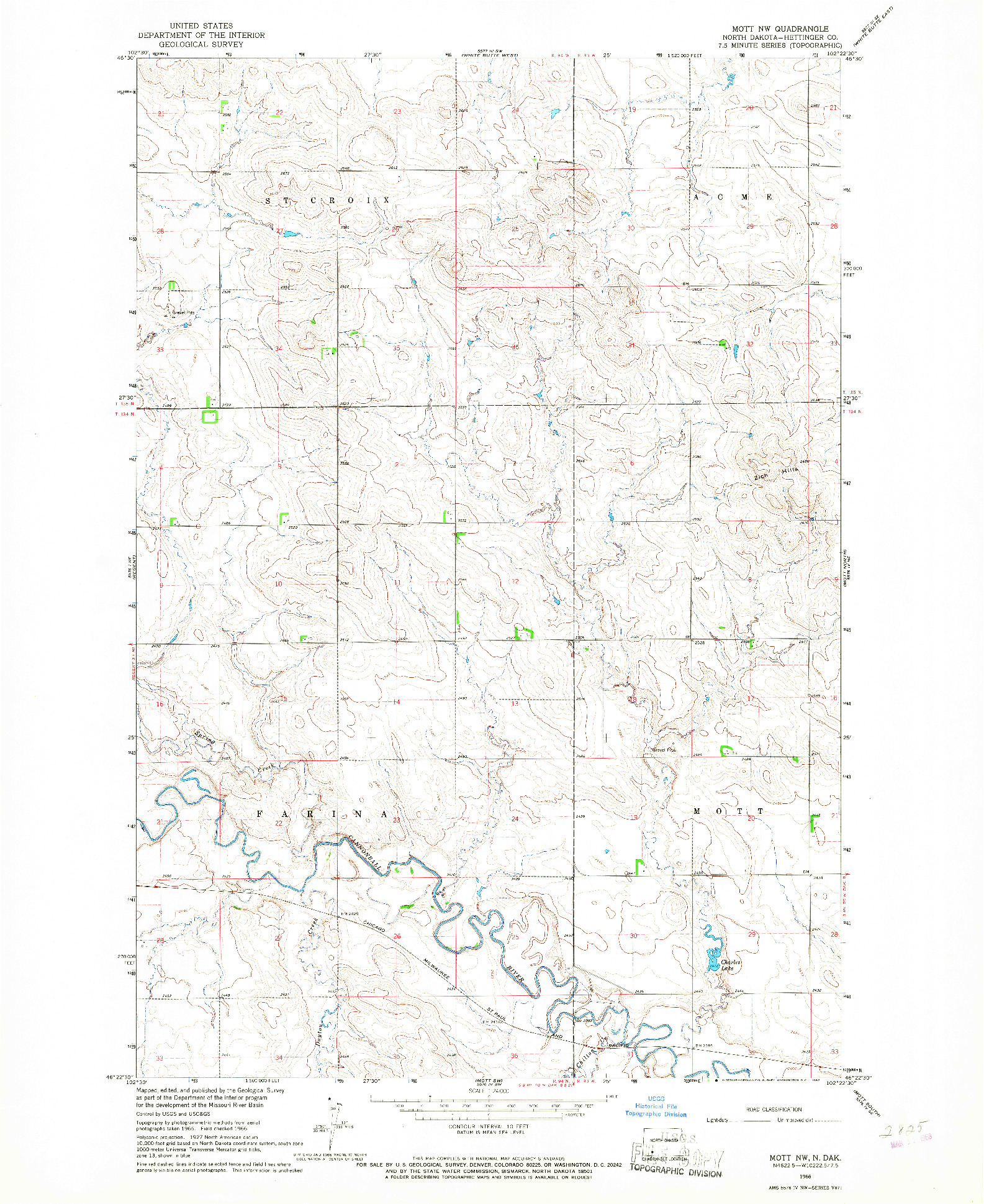 USGS 1:24000-SCALE QUADRANGLE FOR MOTT NW, ND 1966