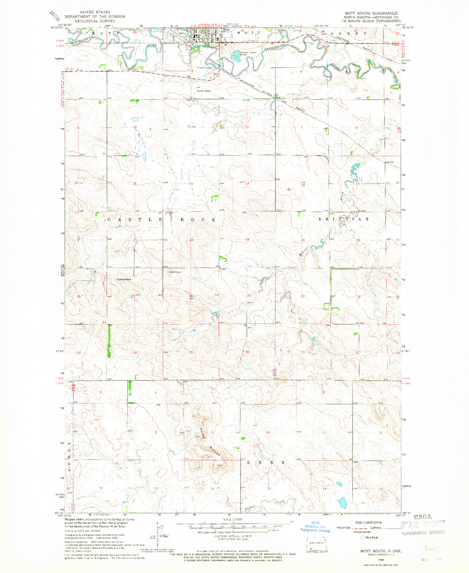 USGS 1:24000-SCALE QUADRANGLE FOR MOTT SOUTH, ND 1966