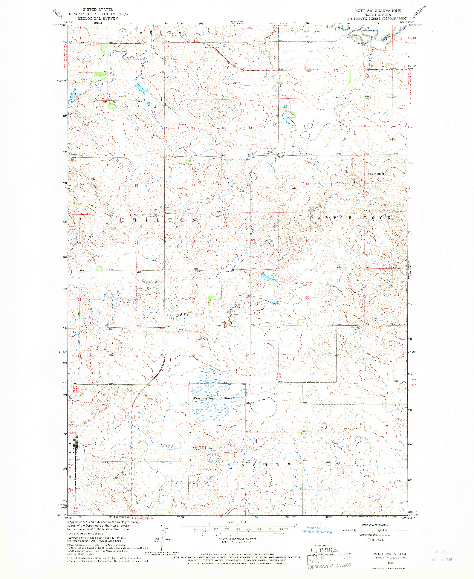 USGS 1:24000-SCALE QUADRANGLE FOR MOTT SW, ND 1966