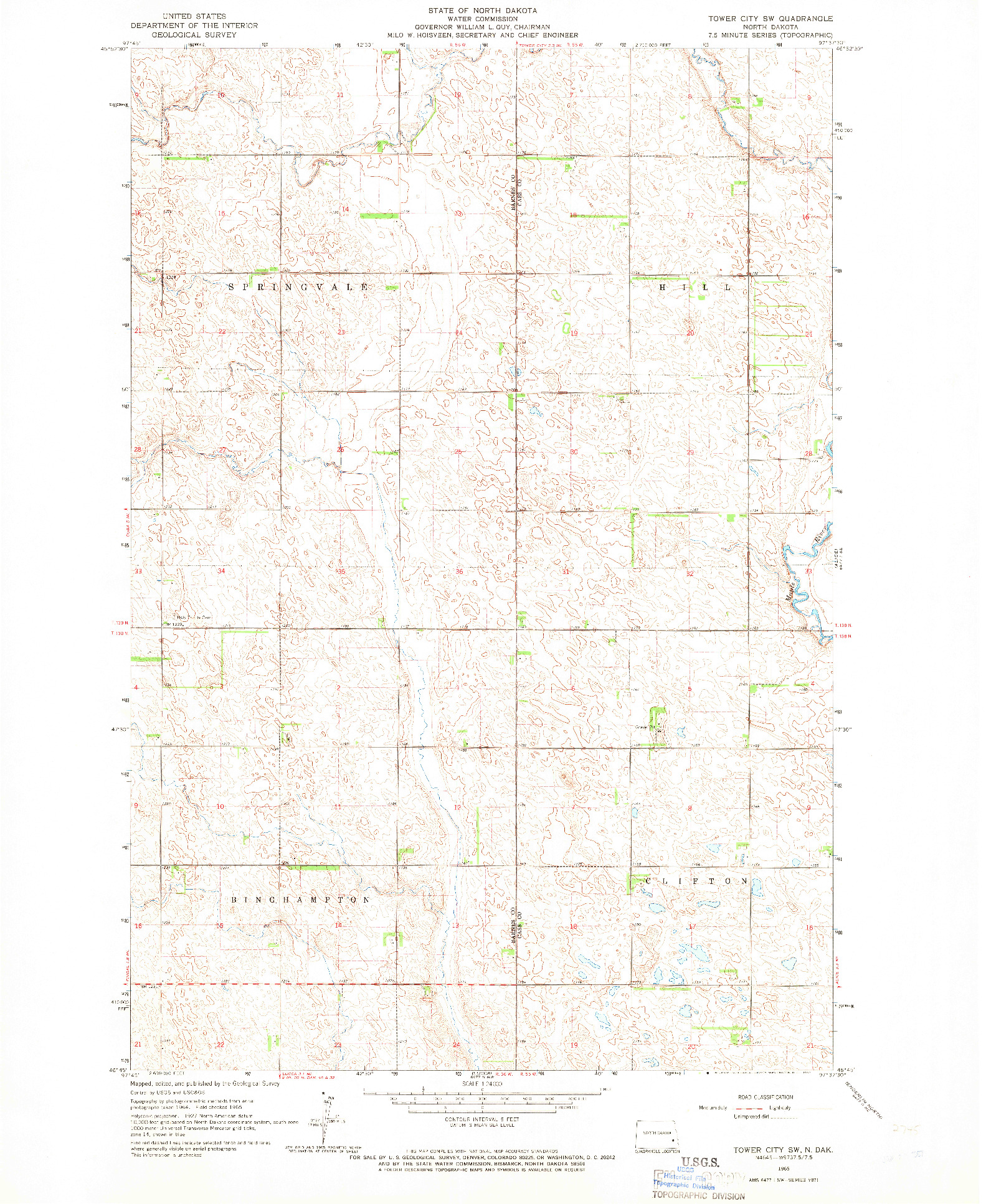 USGS 1:24000-SCALE QUADRANGLE FOR TOWER CITY SW, ND 1965