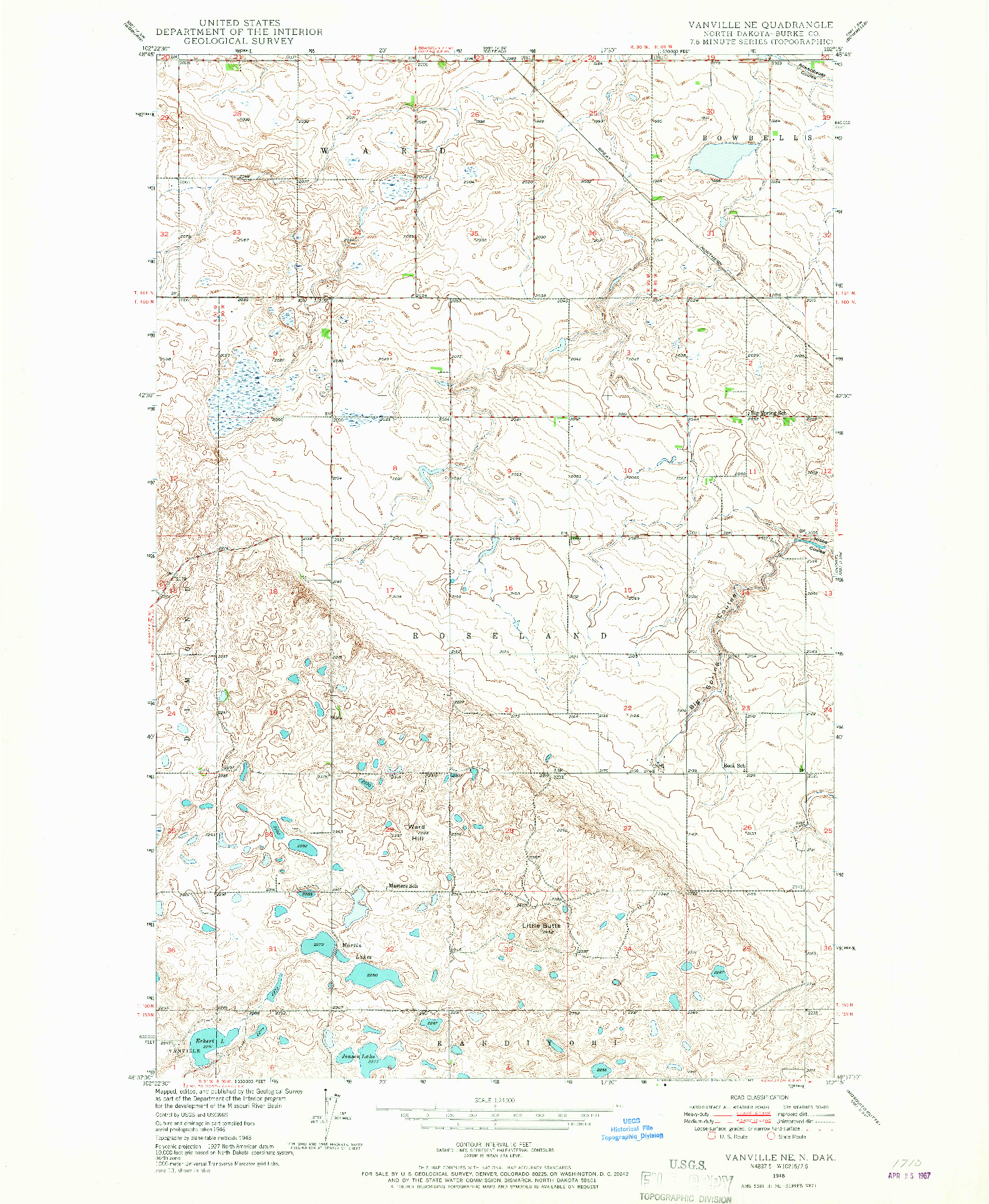 USGS 1:24000-SCALE QUADRANGLE FOR VANVILLE NE, ND 1948
