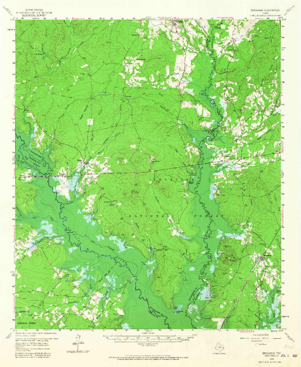 USGS 1:62500-SCALE QUADRANGLE FOR BROADDUS, TX 1958