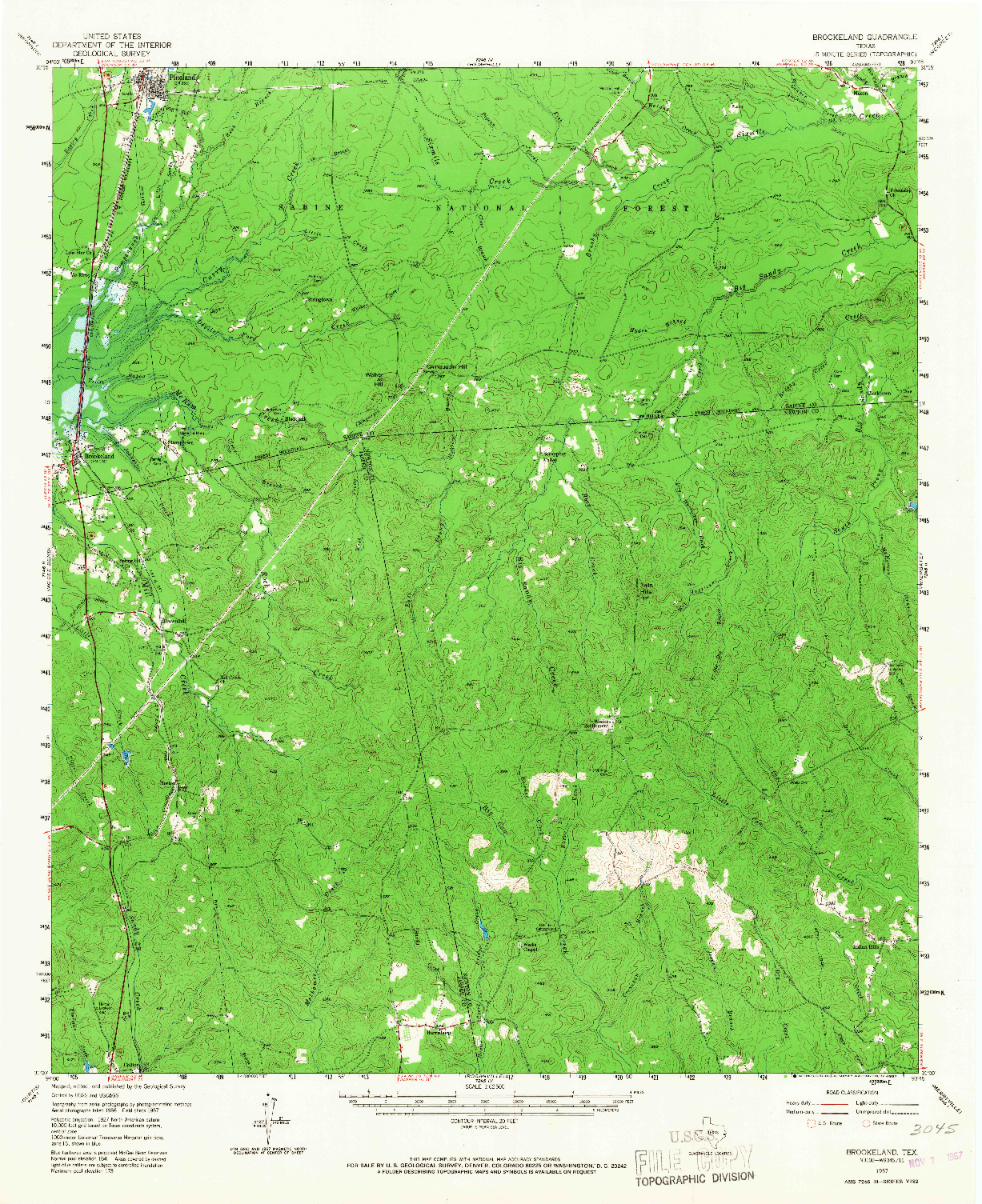 USGS 1:62500-SCALE QUADRANGLE FOR BROOKELAND, TX 1957