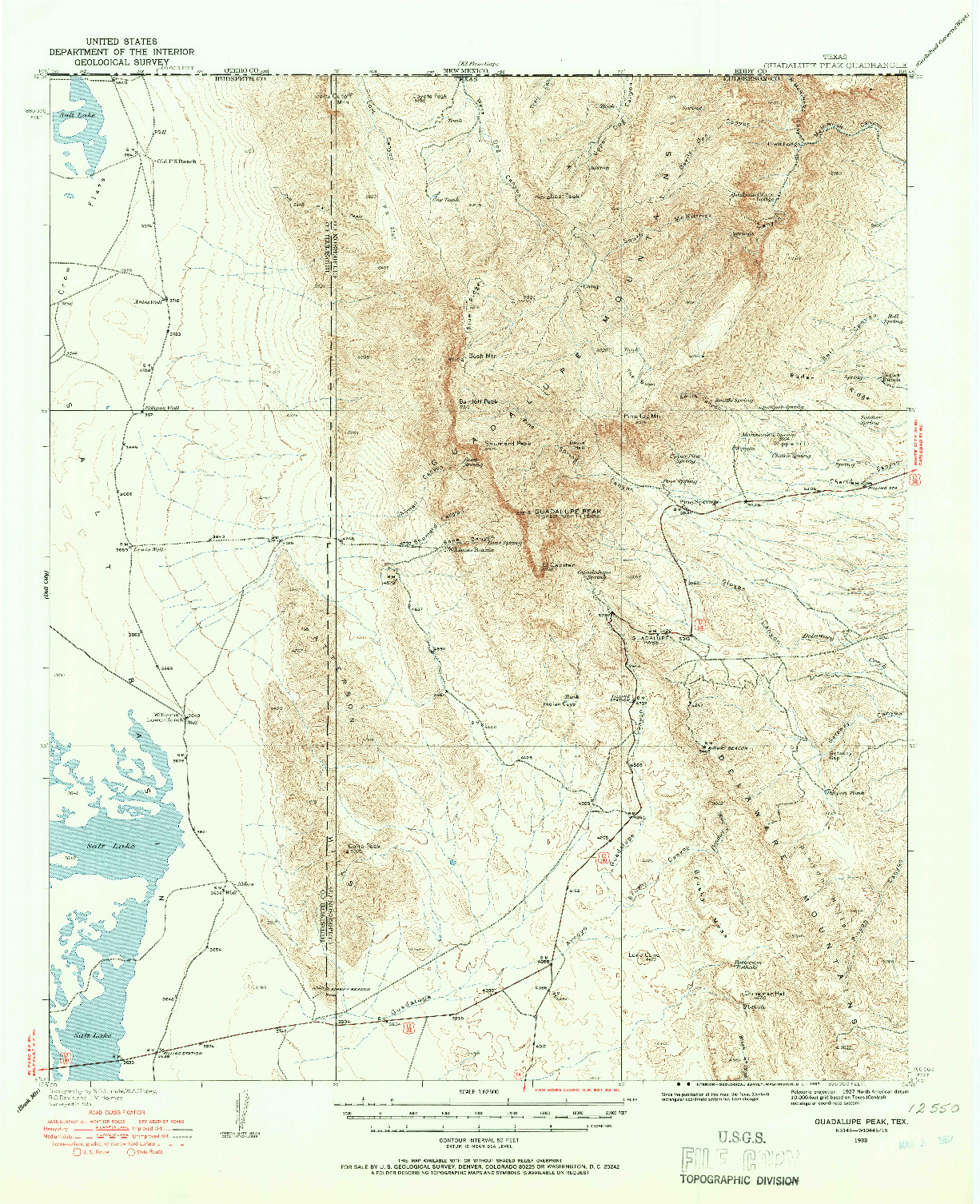 USGS 1:62500-SCALE QUADRANGLE FOR GUADALUPE PEAK, TX 1933