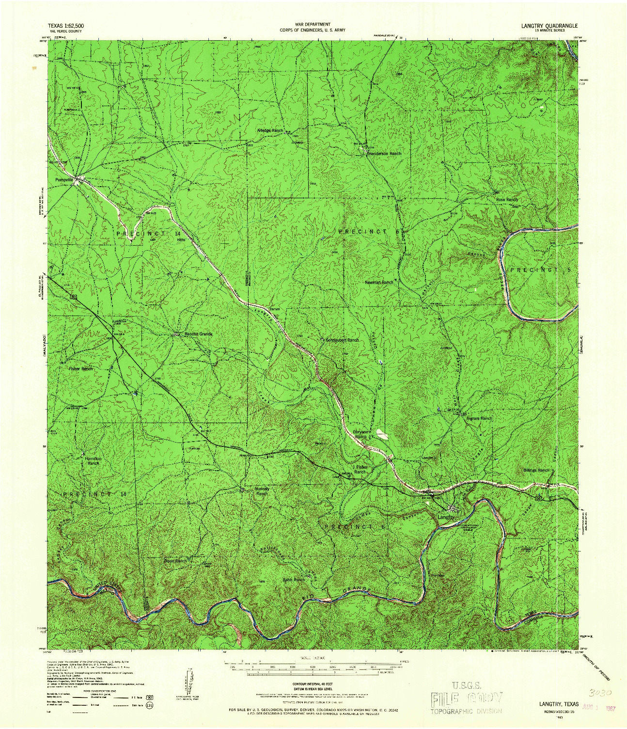 USGS 1:62500-SCALE QUADRANGLE FOR LANGTRY, TX 1943