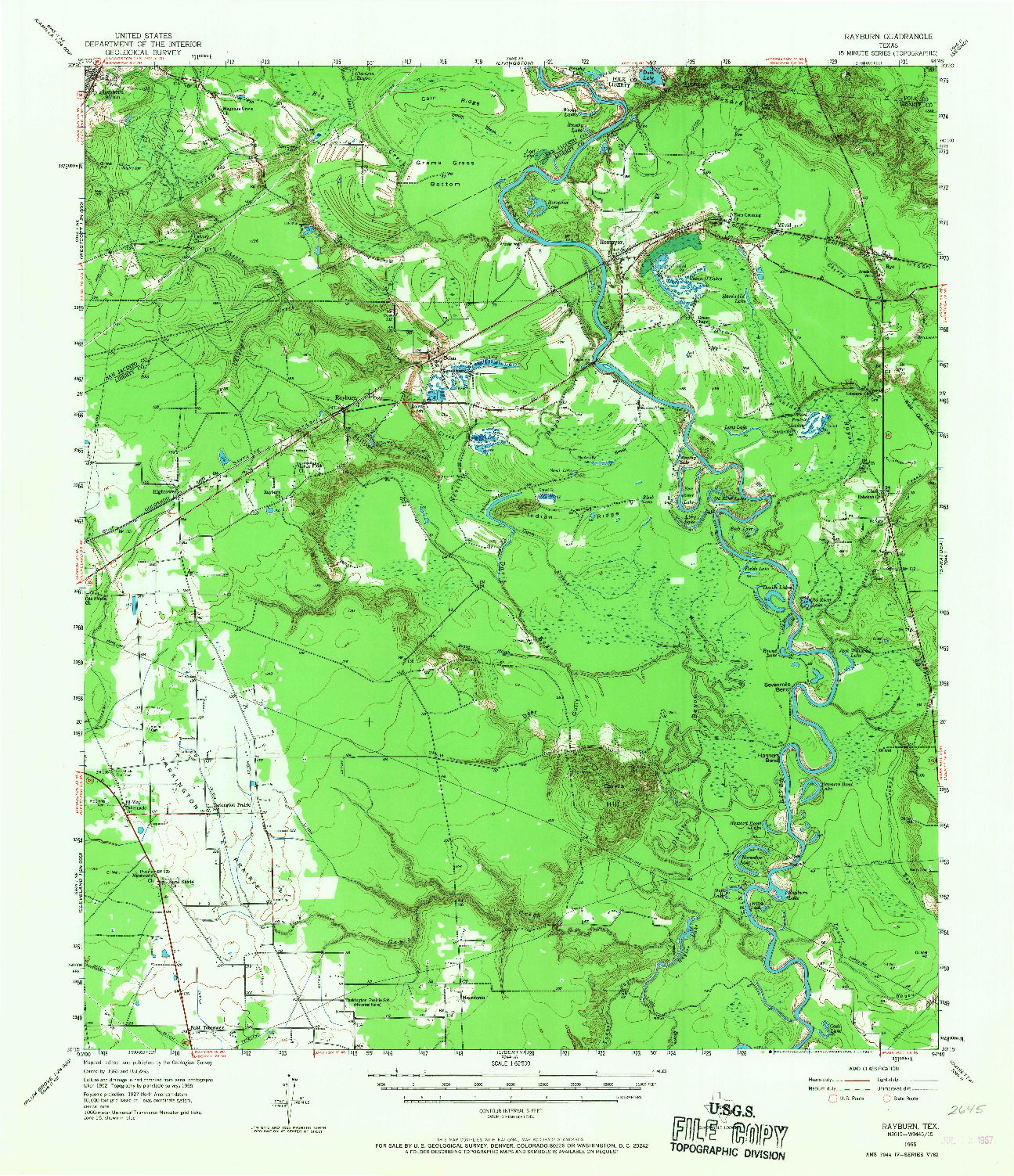 USGS 1:62500-SCALE QUADRANGLE FOR RAYBURN, TX 1955