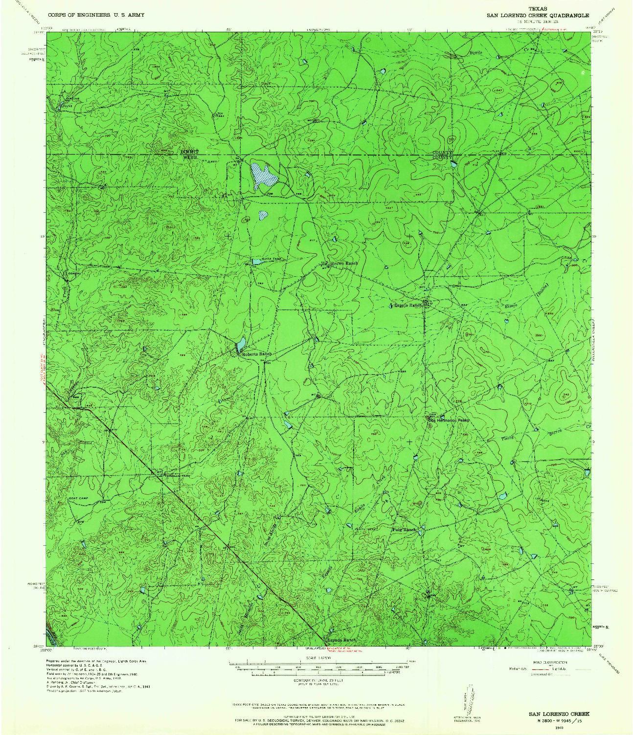 USGS 1:62500-SCALE QUADRANGLE FOR SAN LORANZO CREEK, TX 1940