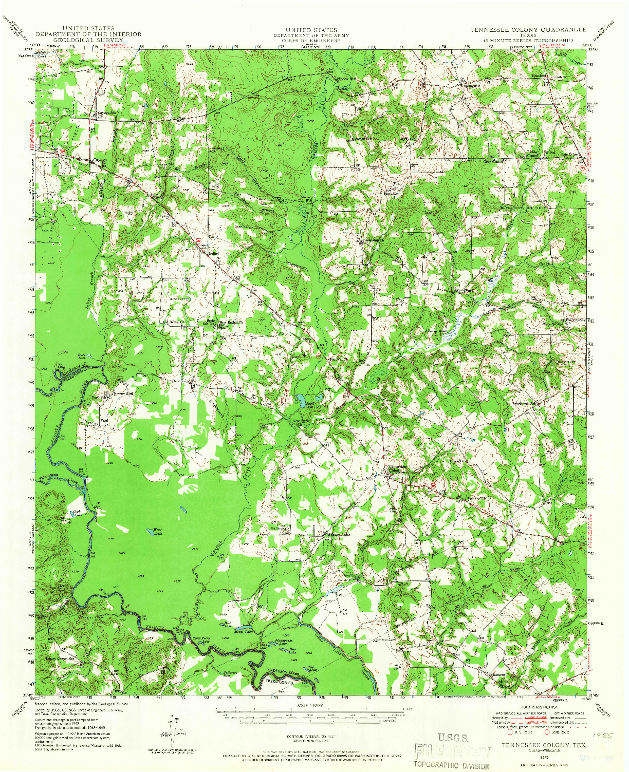 USGS 1:62500-SCALE QUADRANGLE FOR TENNESSEE COLONY, TX 1949