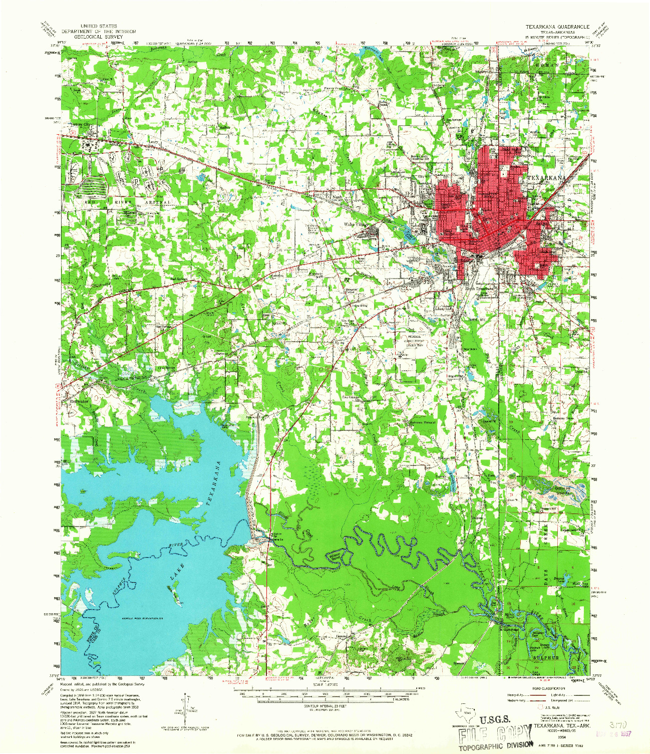 USGS 1:62500-SCALE QUADRANGLE FOR TEXARKANA, TX 1954