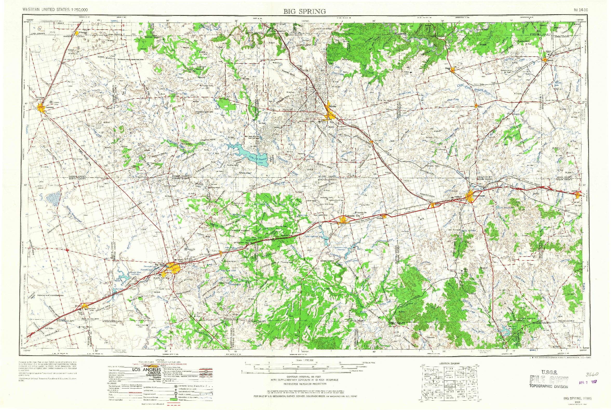 USGS 1:250000-SCALE QUADRANGLE FOR BIG SPRING, TX 1954