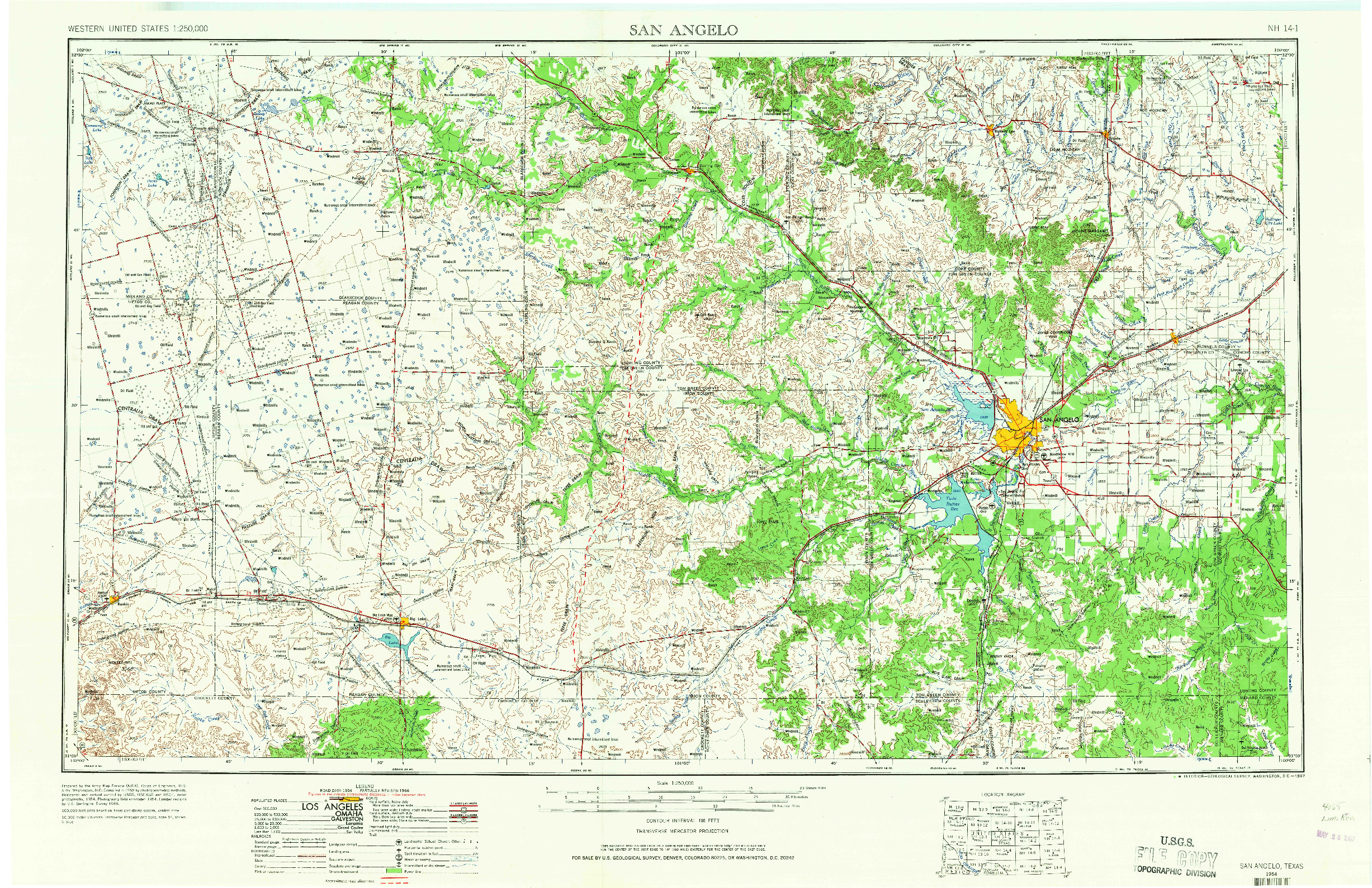 USGS 1:250000-SCALE QUADRANGLE FOR SAN ANGELO, TX 1954