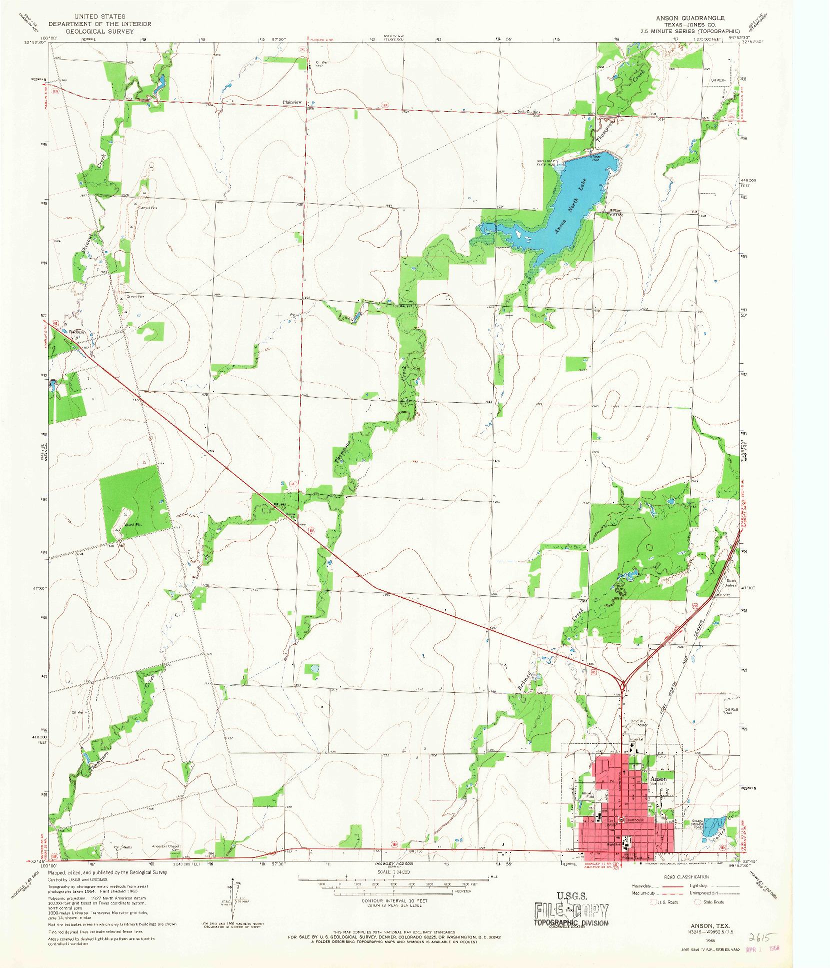 USGS 1:24000-SCALE QUADRANGLE FOR ANSON, TX 1965