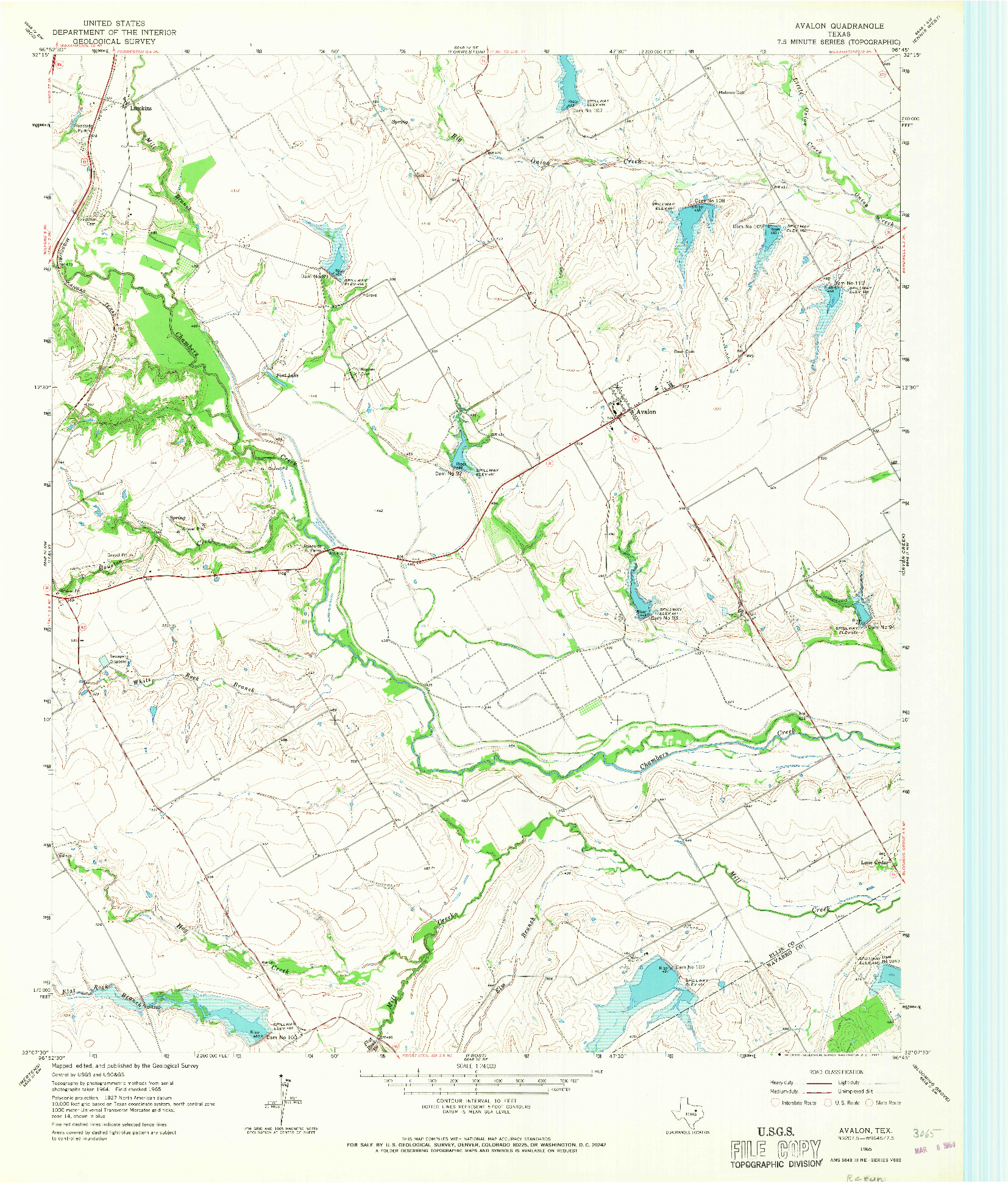 USGS 1:24000-SCALE QUADRANGLE FOR AVALON, TX 1965