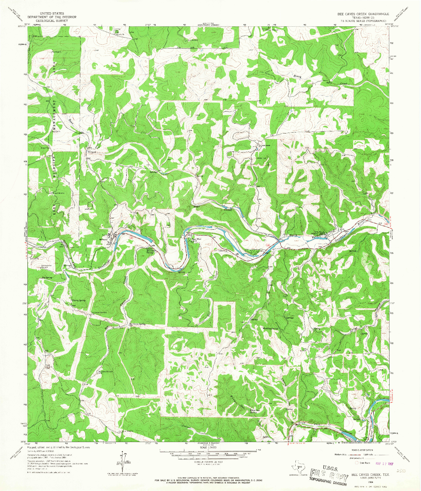 USGS 1:24000-SCALE QUADRANGLE FOR BEE CAVES CREEK, TX 1964