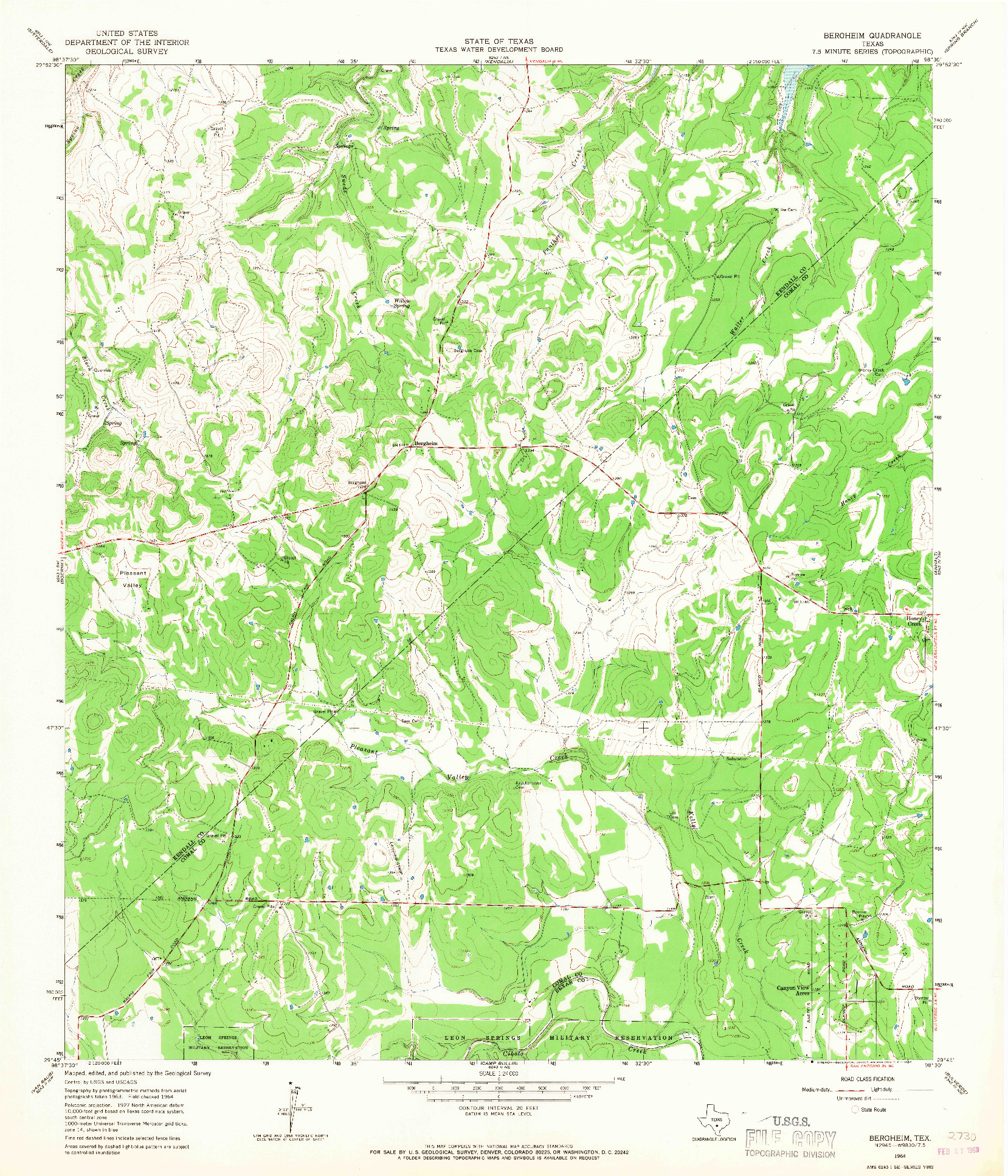 USGS 1:24000-SCALE QUADRANGLE FOR BERGHEIM, TX 1964