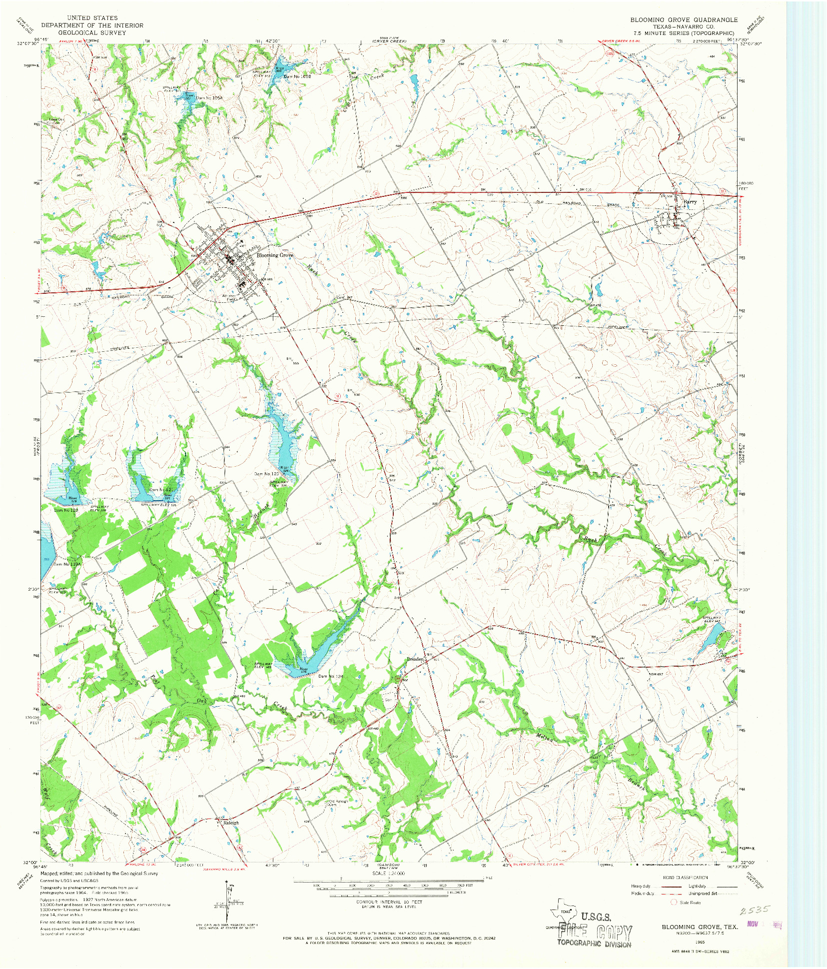 USGS 1:24000-SCALE QUADRANGLE FOR BLOOMING GROVE, TX 1965