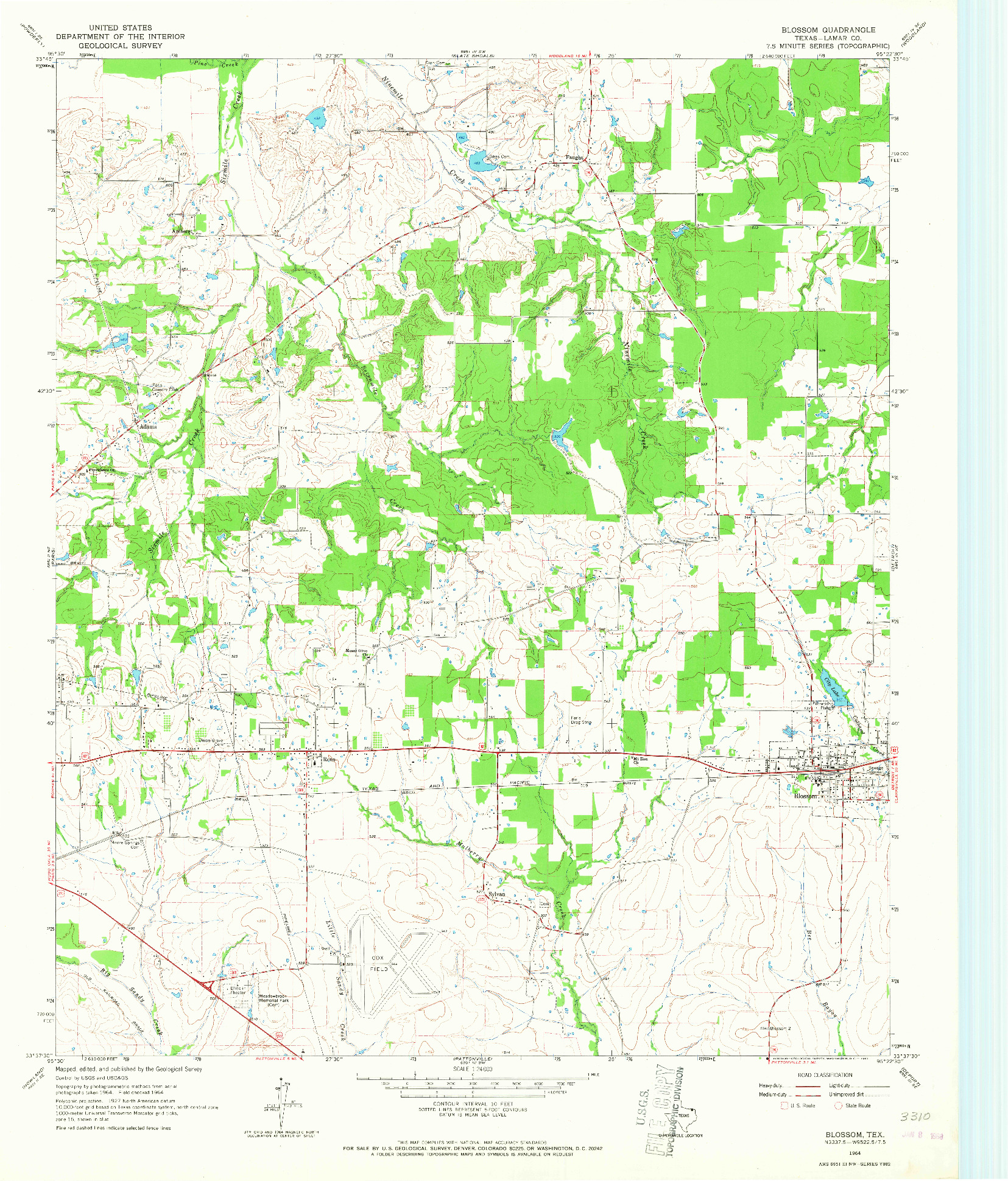 USGS 1:24000-SCALE QUADRANGLE FOR BLOSSOM, TX 1964