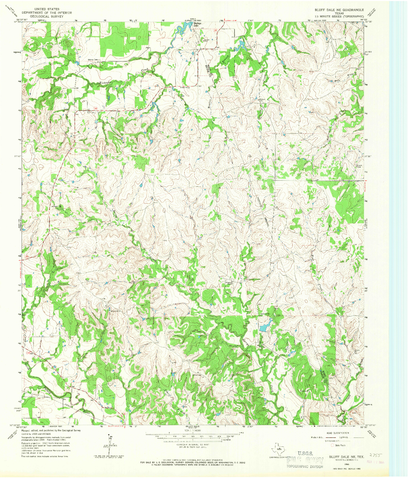 USGS 1:24000-SCALE QUADRANGLE FOR BLUFF DALE, TX 1965