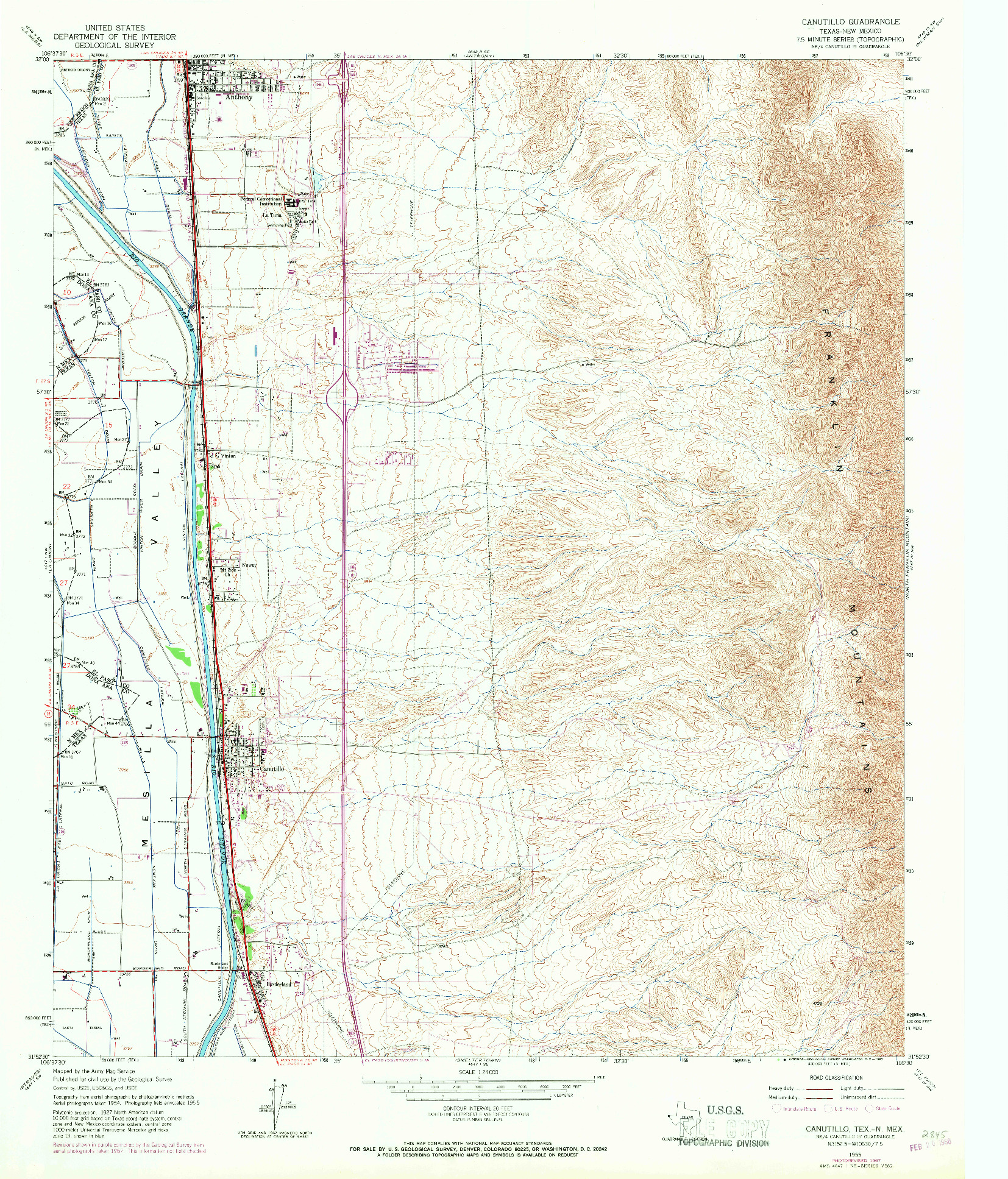 USGS 1:24000-SCALE QUADRANGLE FOR CANUTILLO, TX 1955