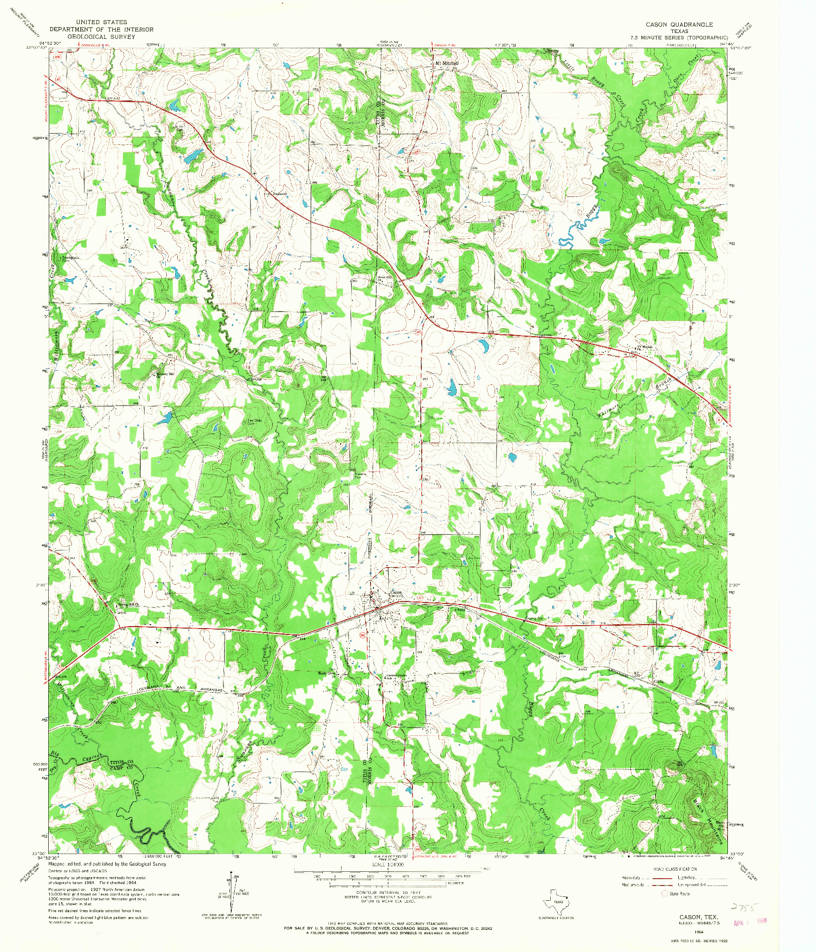 USGS 1:24000-SCALE QUADRANGLE FOR CASON, TX 1964
