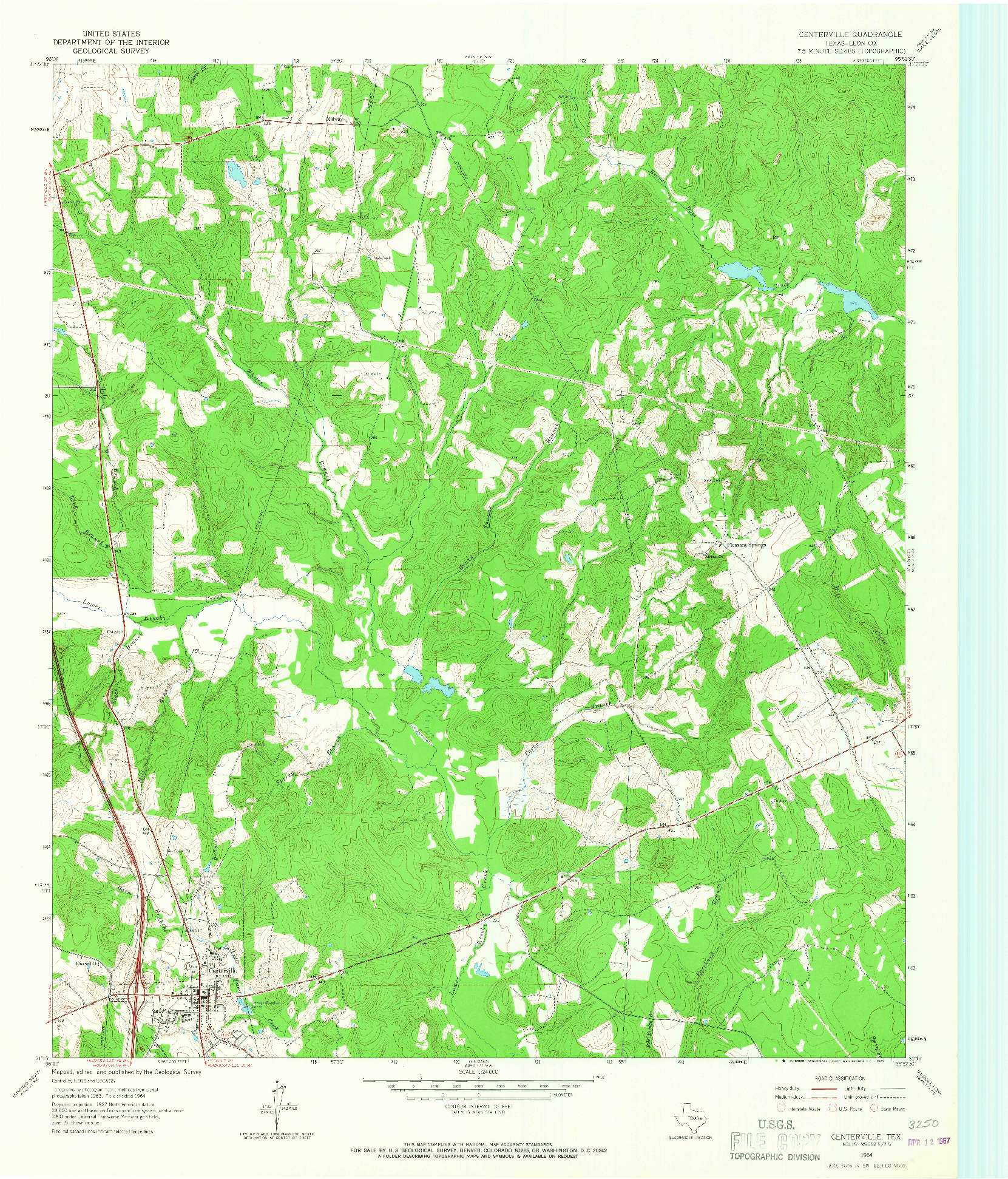 USGS 1:24000-SCALE QUADRANGLE FOR CENTERVILLE, TX 1964