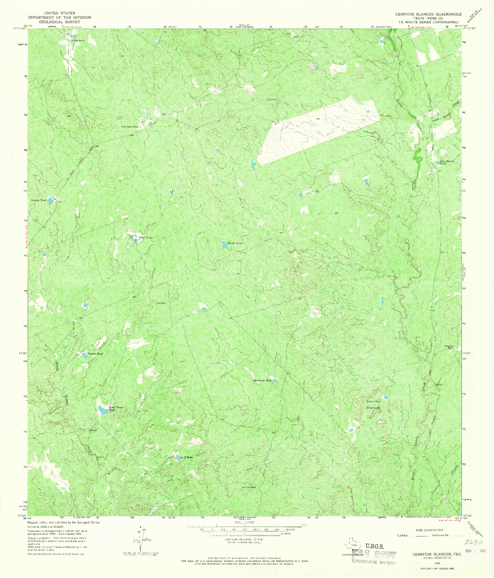 USGS 1:24000-SCALE QUADRANGLE FOR CERRITOS BLANCOS, TX 1965