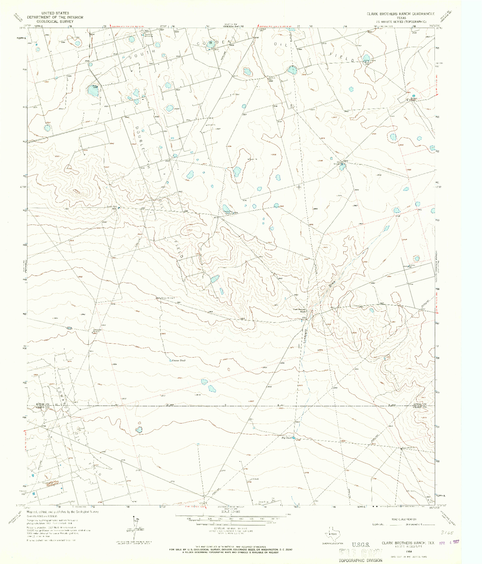 USGS 1:24000-SCALE QUADRANGLE FOR CLARK BROTHERS RANCH, TX 1964