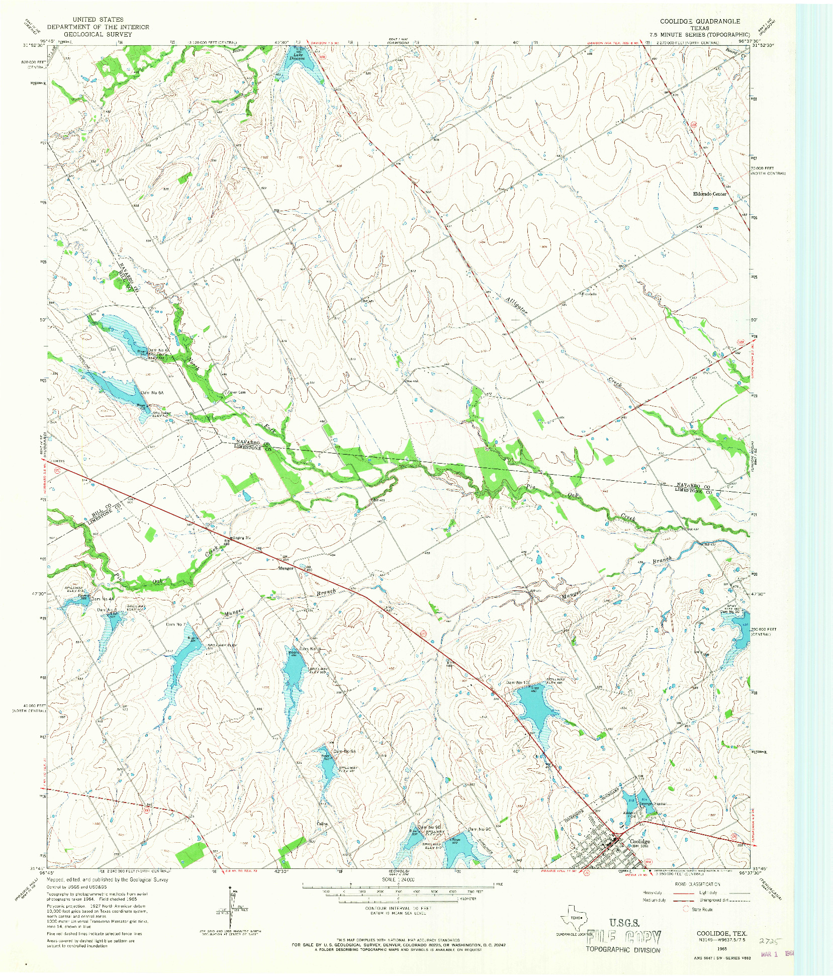 USGS 1:24000-SCALE QUADRANGLE FOR COOLIDGE, TX 1965