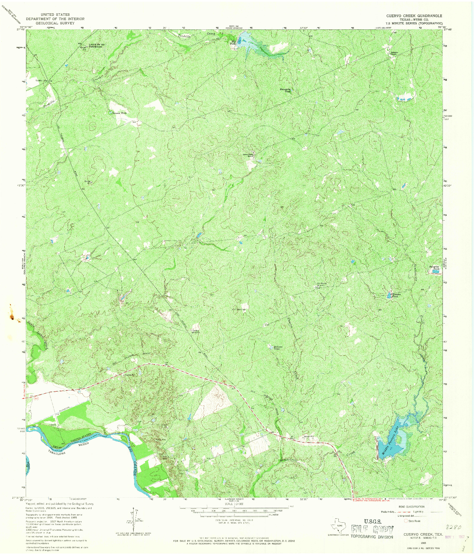 USGS 1:24000-SCALE QUADRANGLE FOR CUERVO CREEK, TX 1965