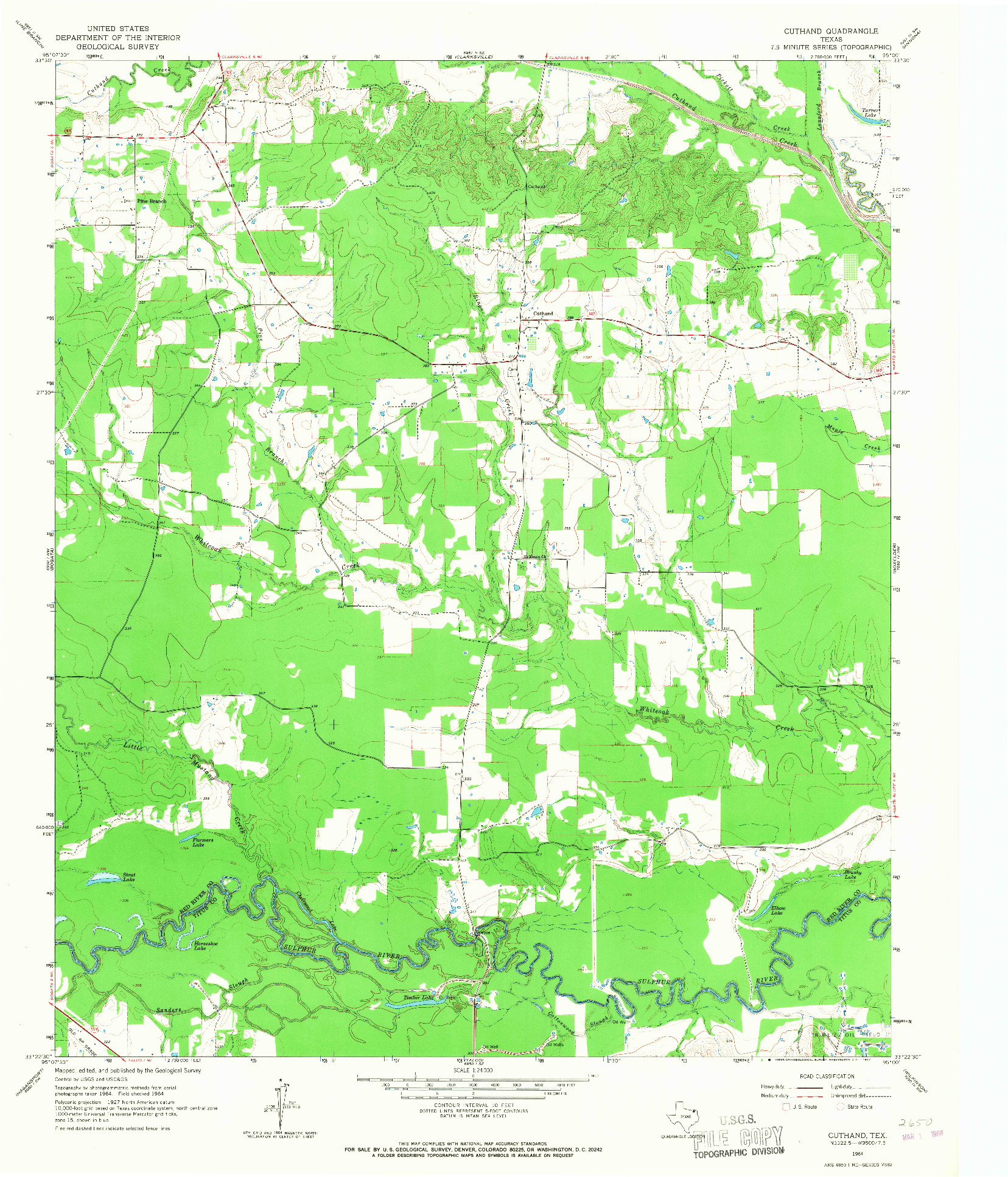USGS 1:24000-SCALE QUADRANGLE FOR CUTHAND, TX 1964
