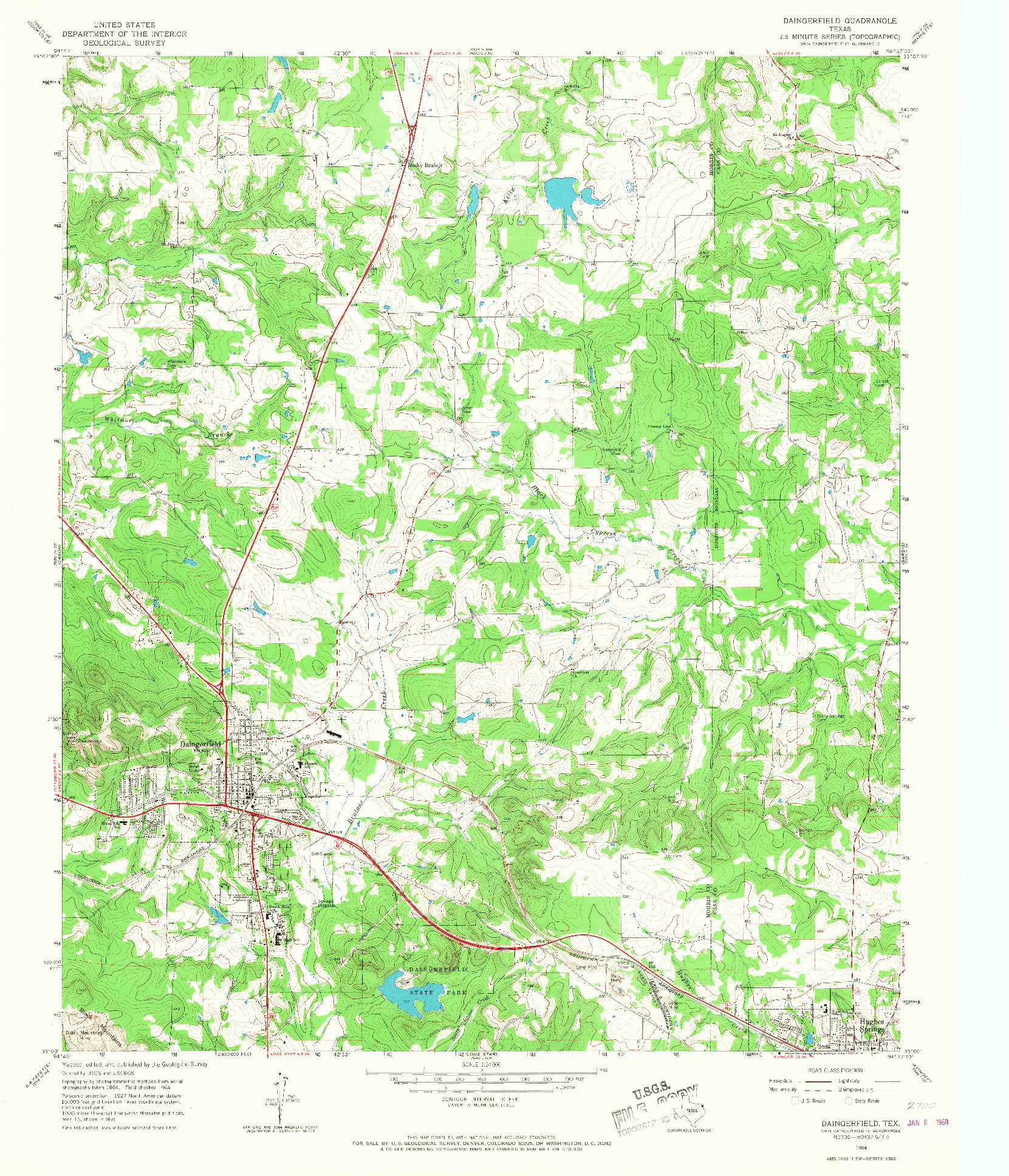 USGS 1:24000-SCALE QUADRANGLE FOR DAINGERFIELD, TX 1964