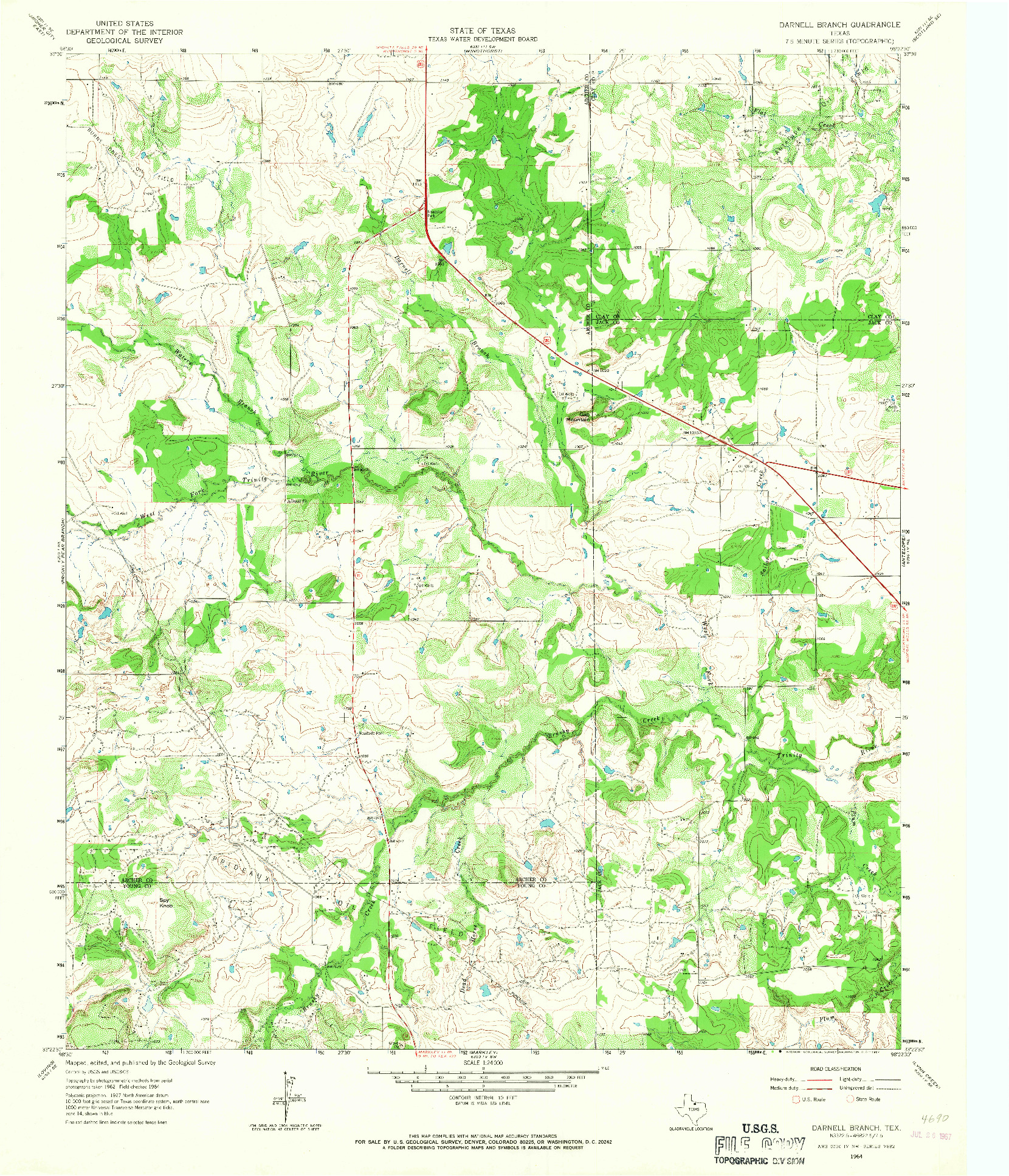 USGS 1:24000-SCALE QUADRANGLE FOR DARNELL BRANCH, TX 1964