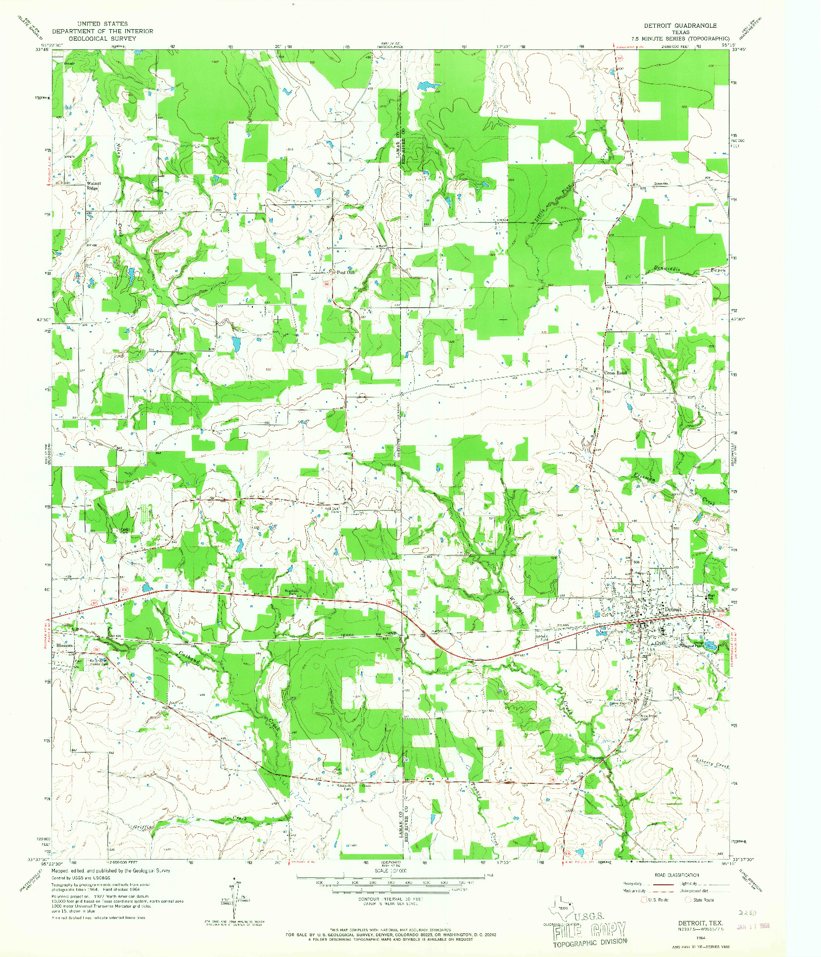 USGS 1:24000-SCALE QUADRANGLE FOR DETROIT, TX 1964