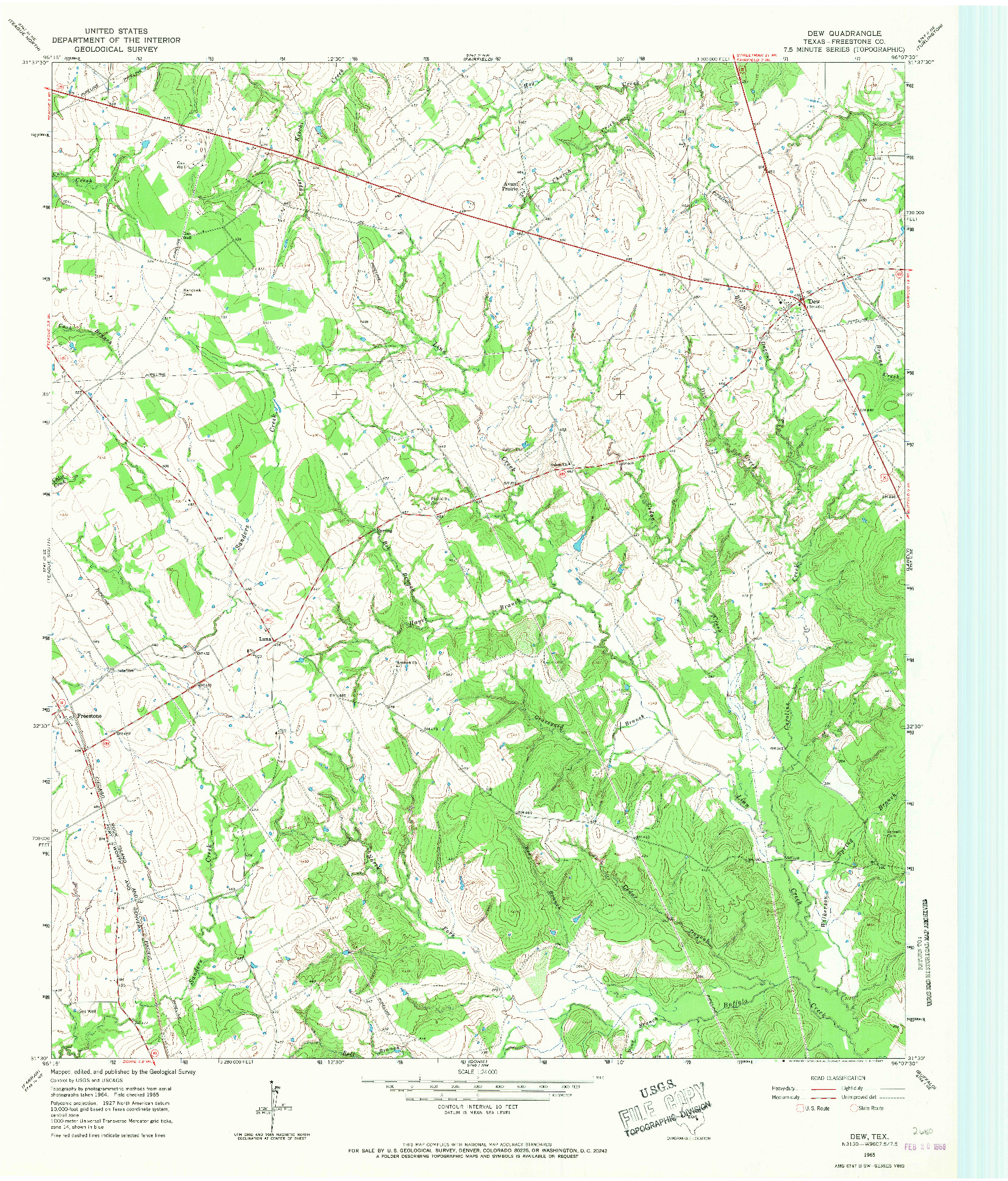 USGS 1:24000-SCALE QUADRANGLE FOR DEW, TX 1965