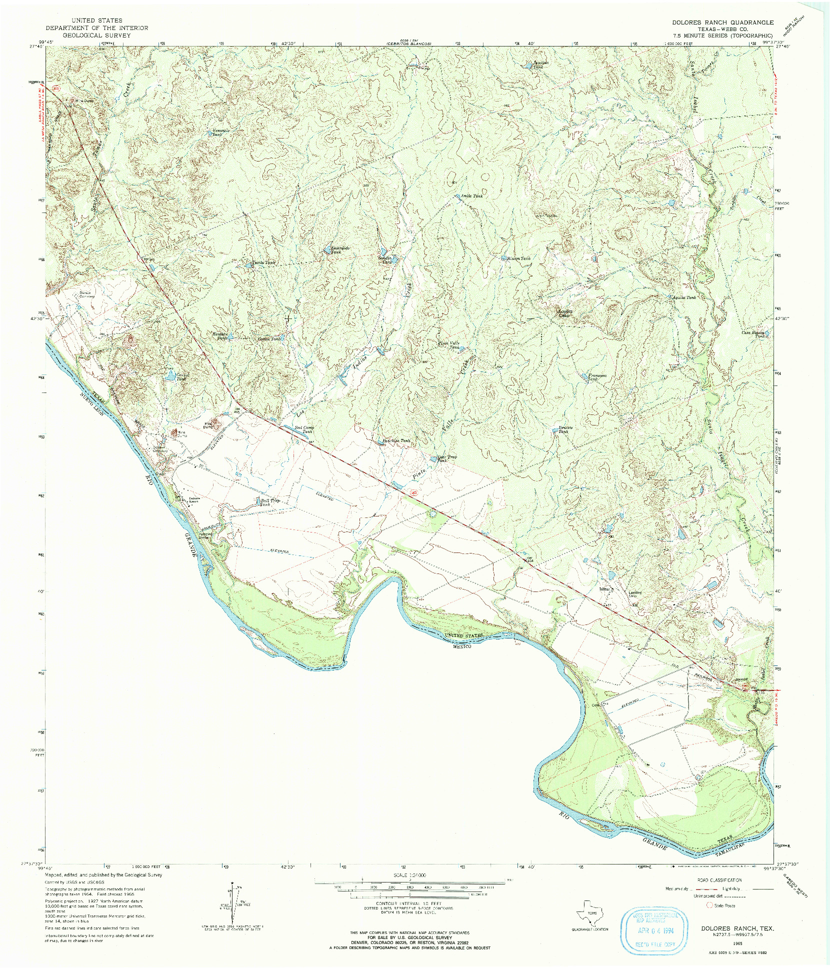 USGS 1:24000-SCALE QUADRANGLE FOR DOLORES RANCH, TX 1965