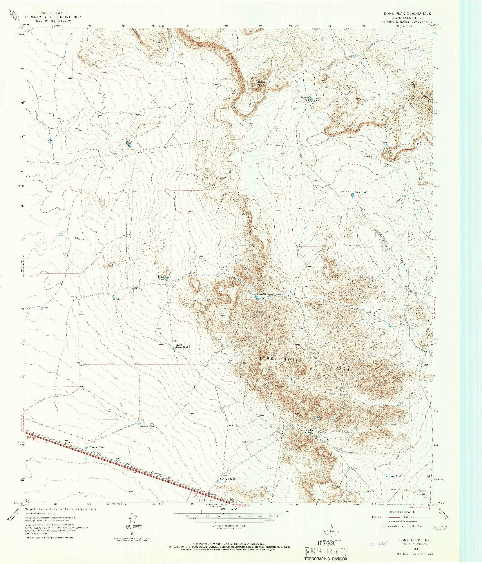 USGS 1:24000-SCALE QUADRANGLE FOR DOME PEAK, TX 1964