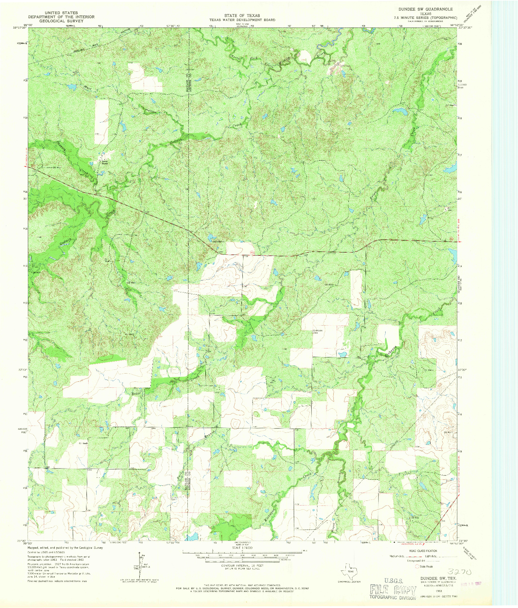 USGS 1:24000-SCALE QUADRANGLE FOR DUNDEE SW, TX 1963