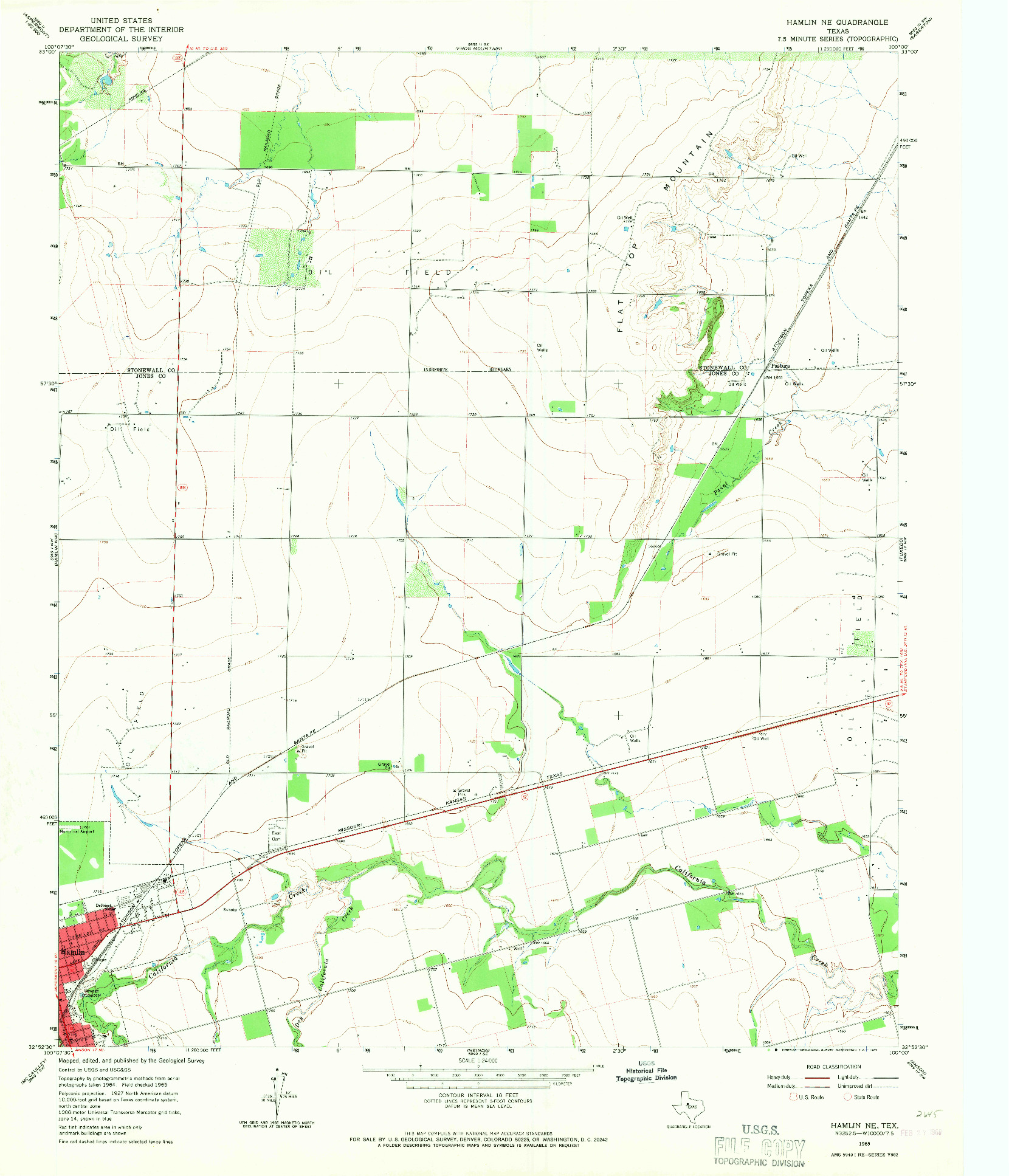 USGS 1:24000-SCALE QUADRANGLE FOR HAMLIN NE, TX 1965