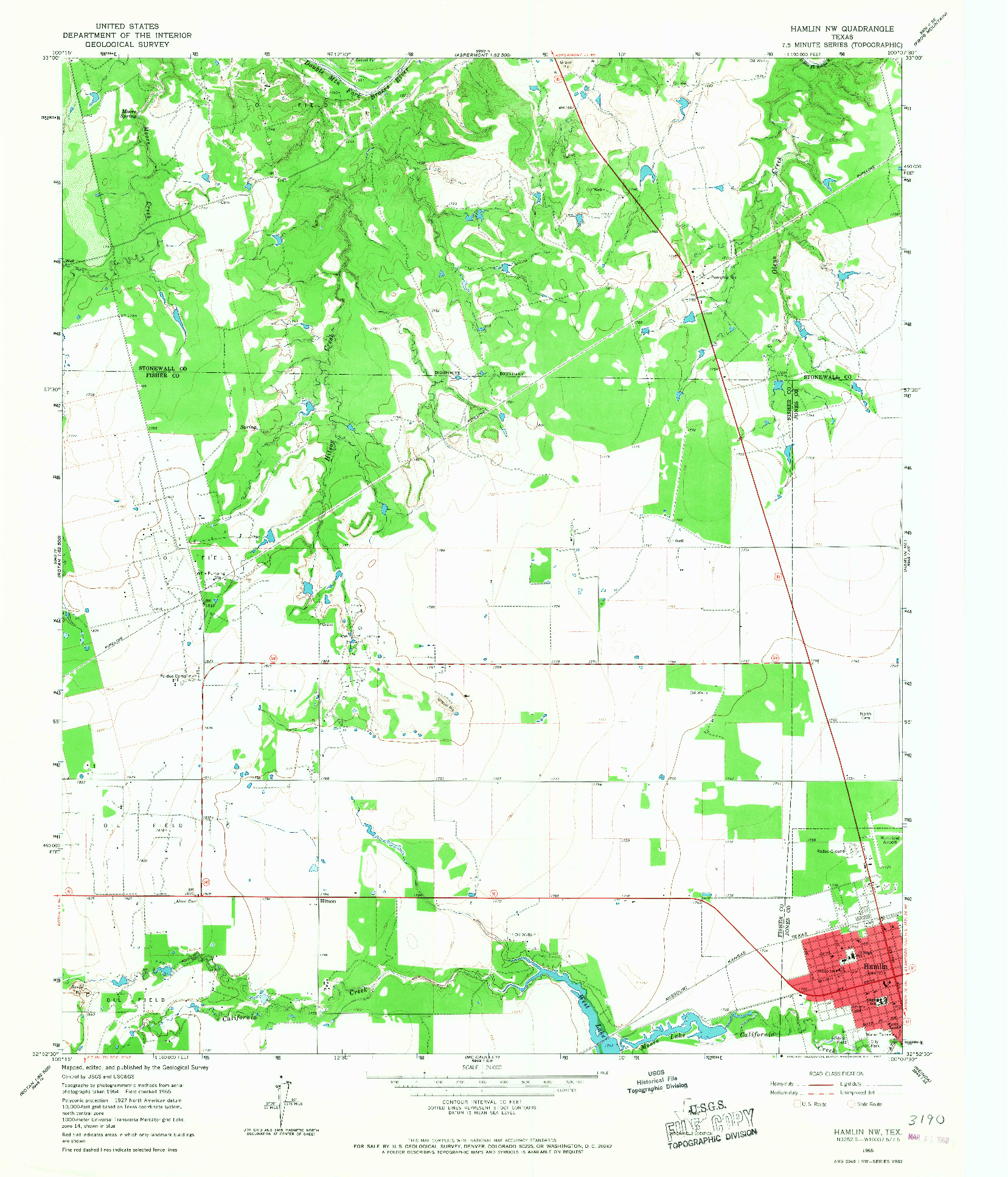 USGS 1:24000-SCALE QUADRANGLE FOR HAMLIN NW, TX 1965