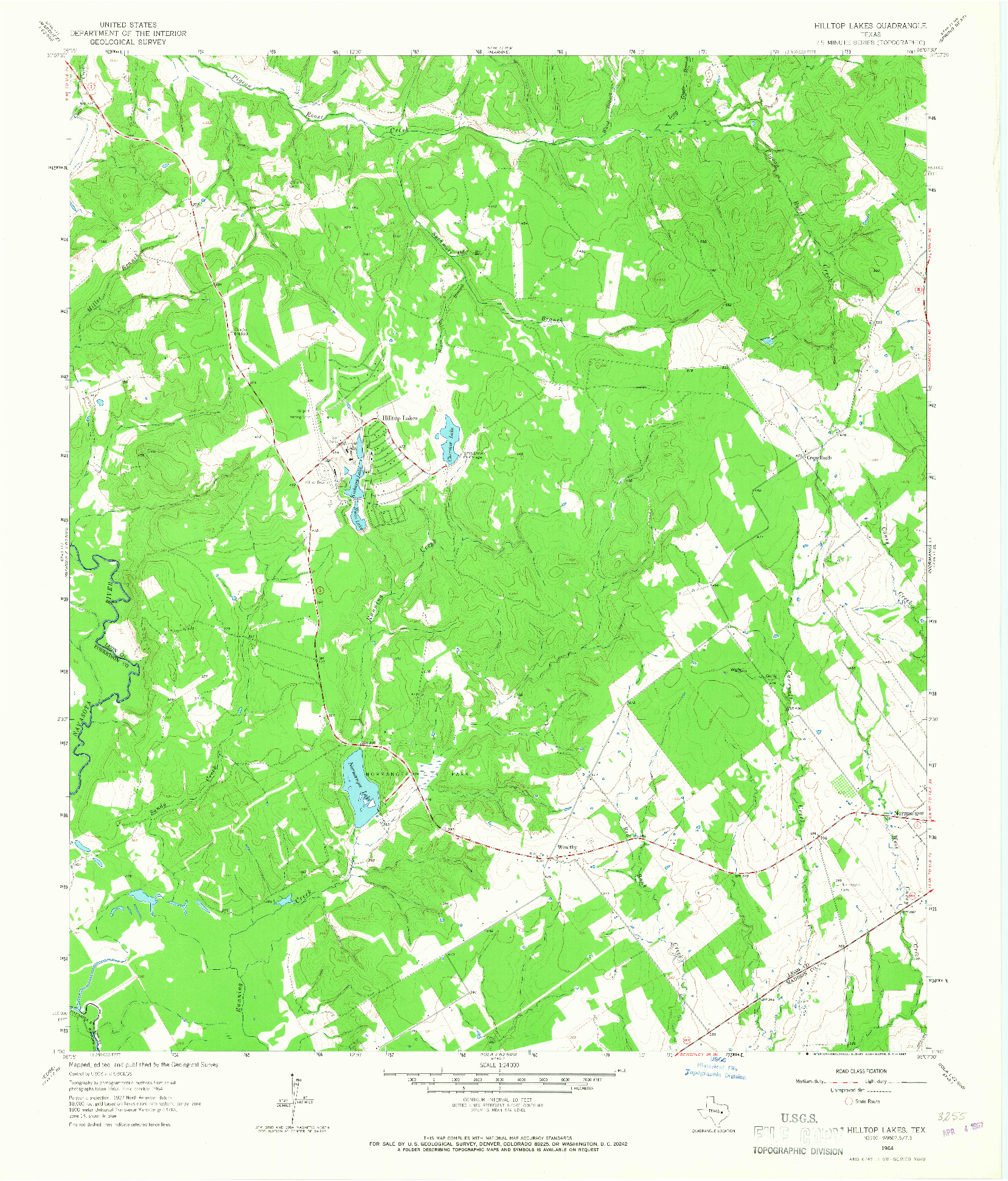 USGS 1:24000-SCALE QUADRANGLE FOR HILLTOP LAKES, TX 1964