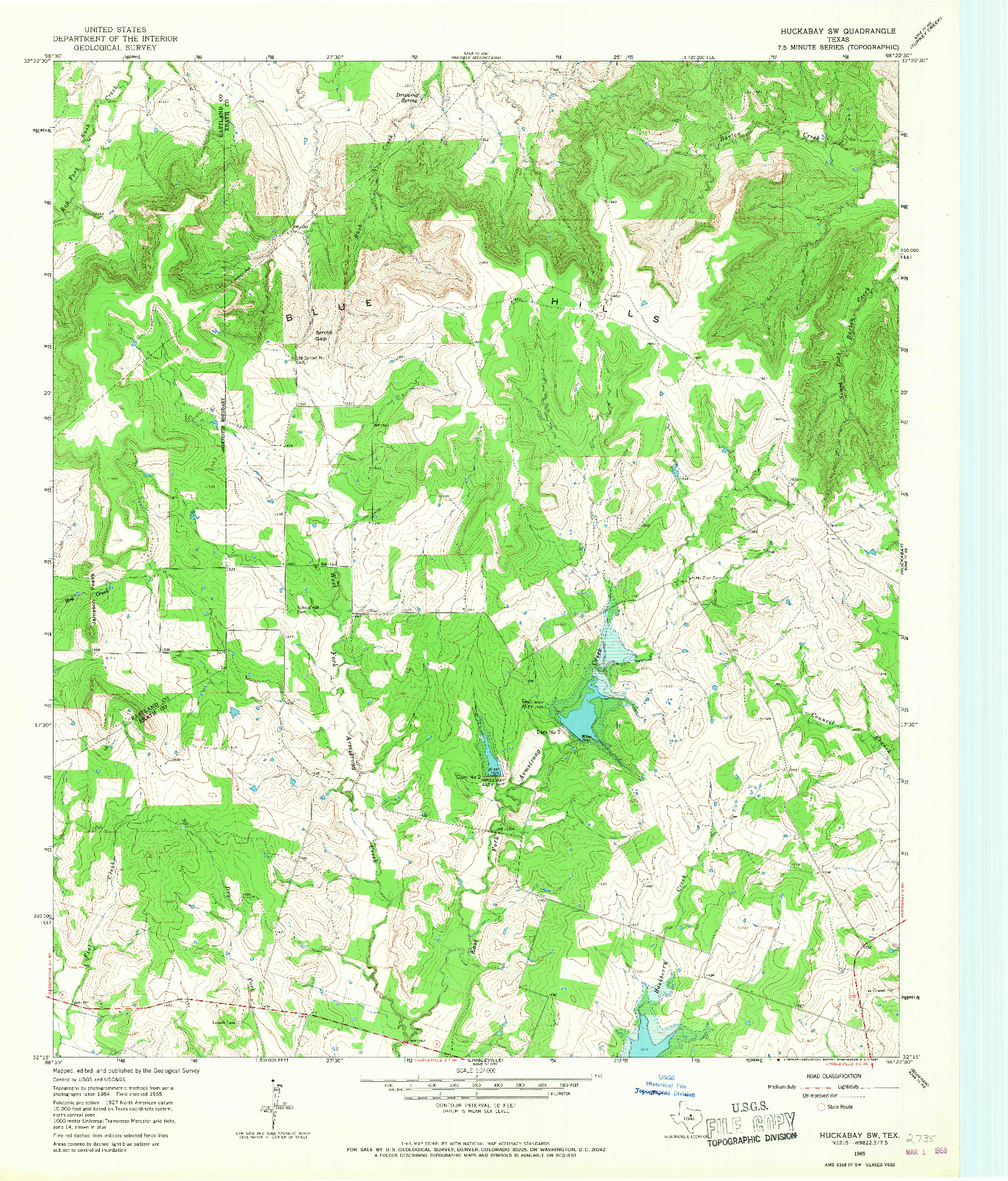 USGS 1:24000-SCALE QUADRANGLE FOR HUCKABAY SW, TX 1965