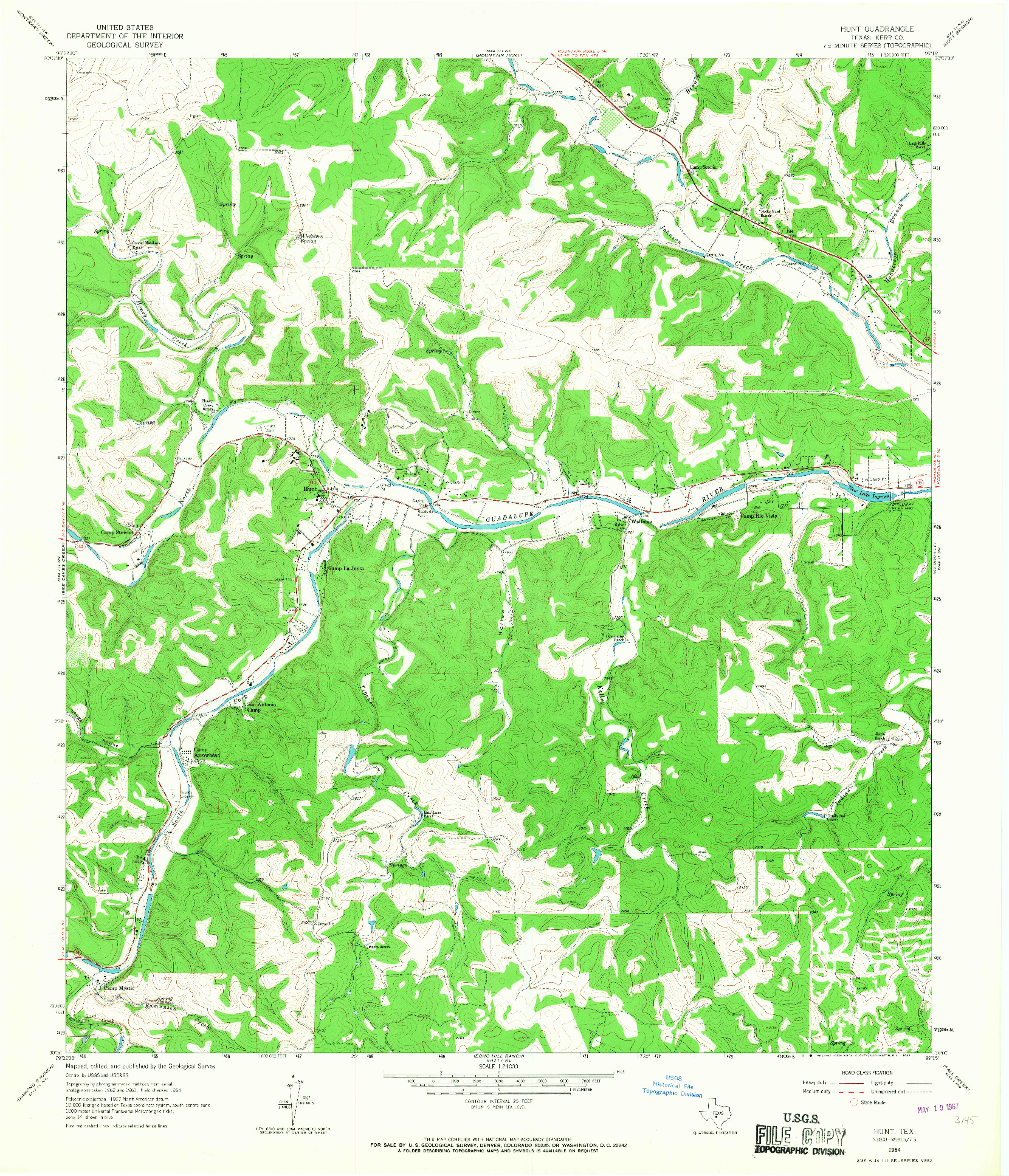 USGS 1:24000-SCALE QUADRANGLE FOR HUNT, TX 1964